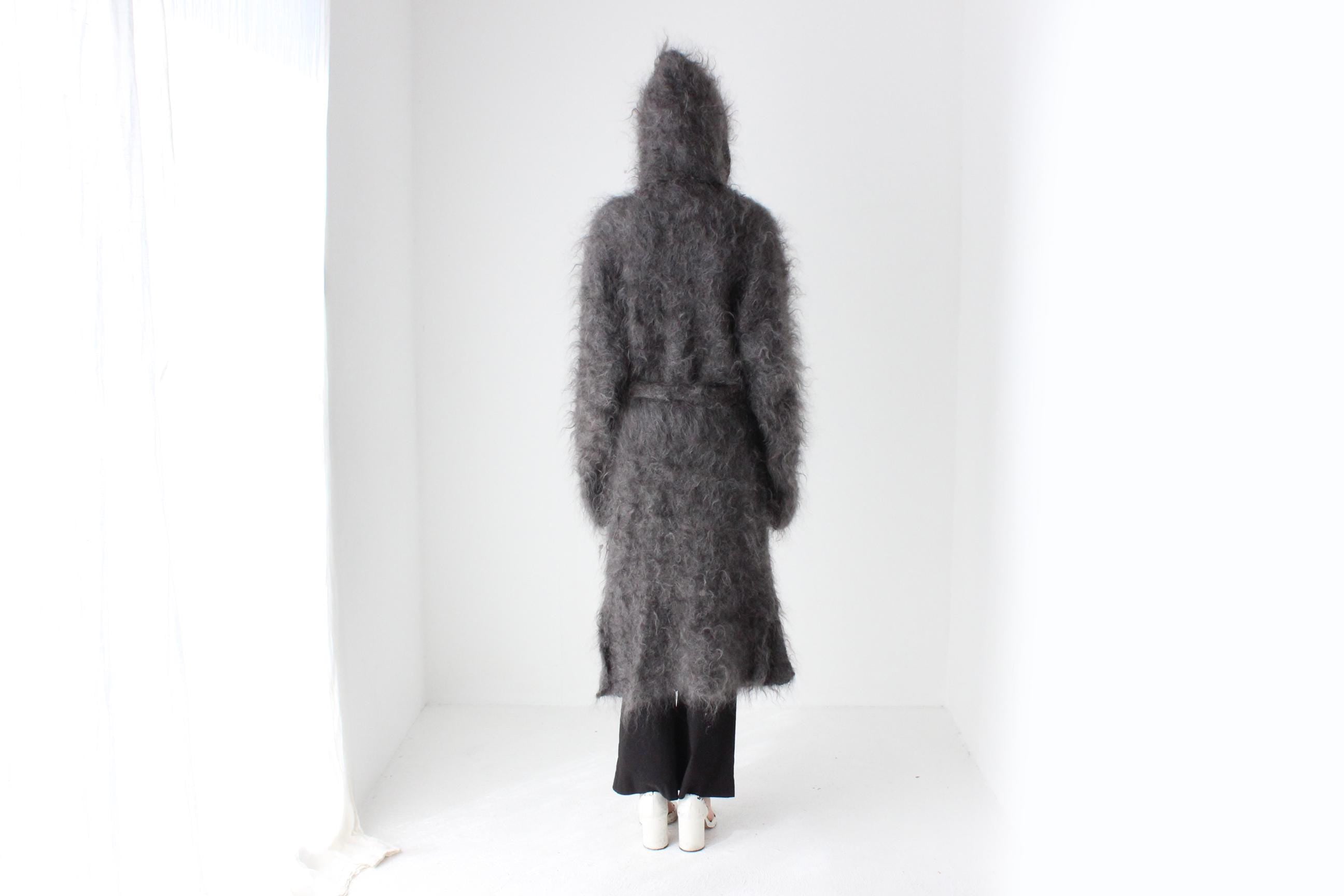 Hand Knit Mohair Hooded Long Cardigan