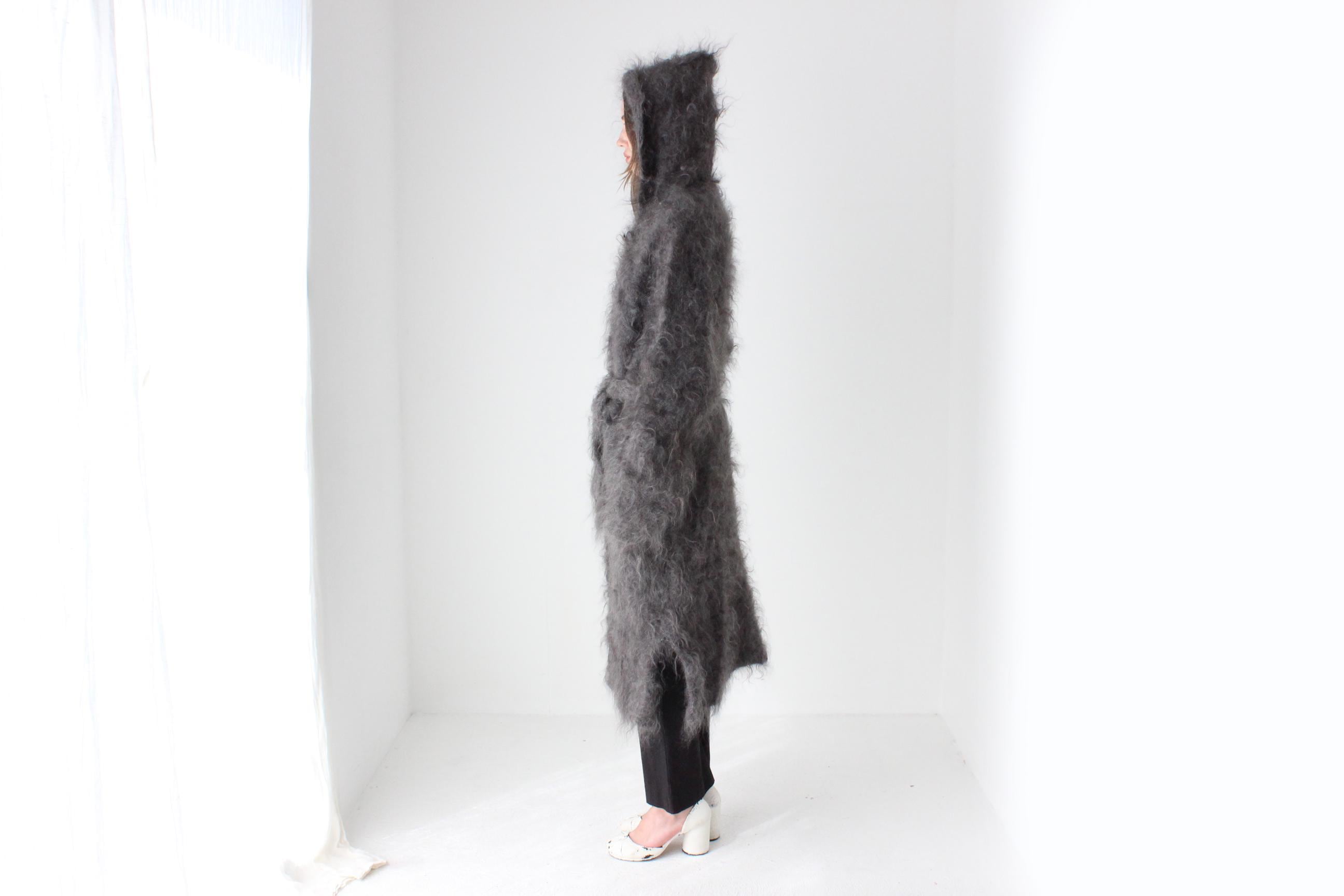 Hand Knit Mohair Hooded Long Cardigan