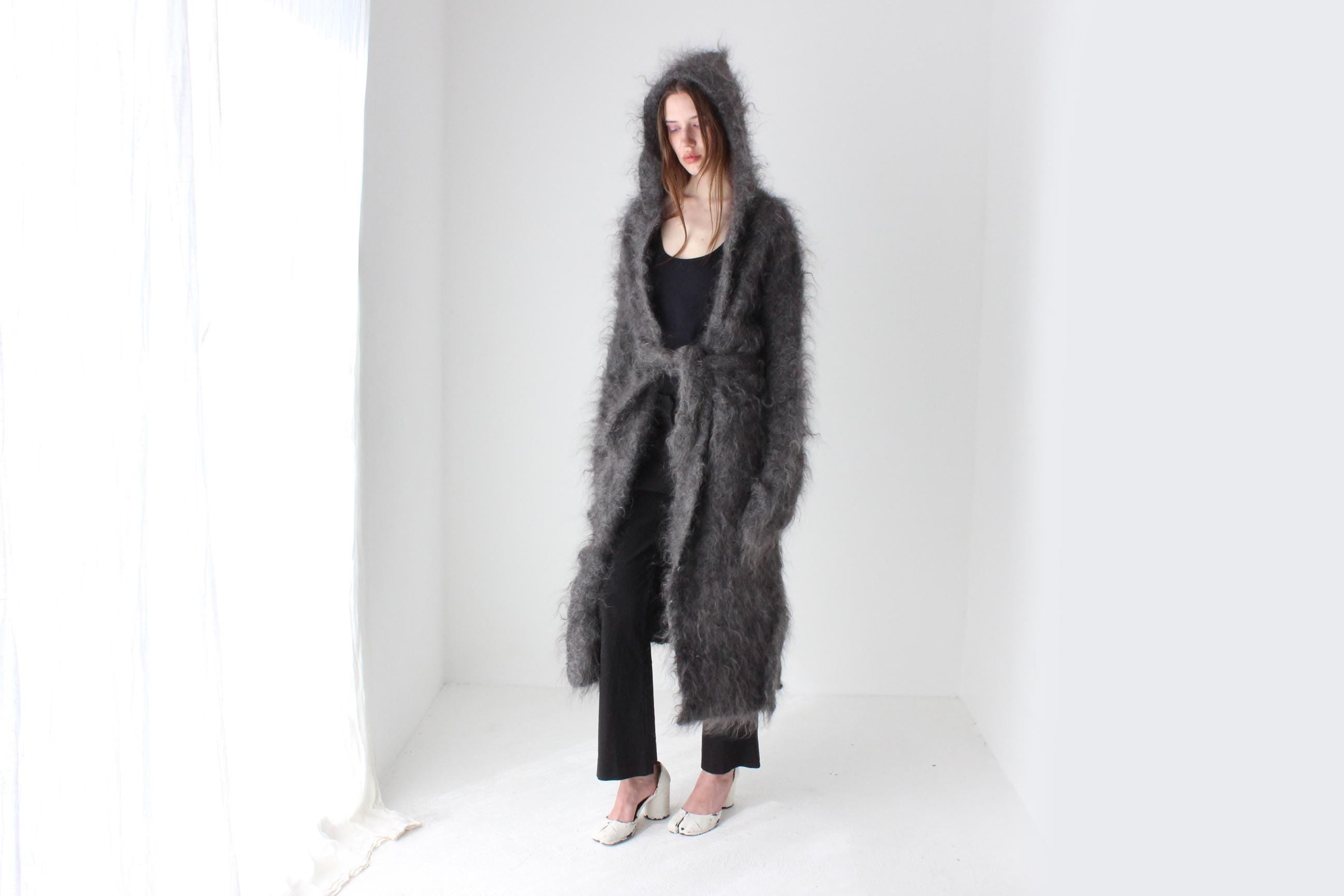 Hand Knit Mohair Hooded Long Cardigan