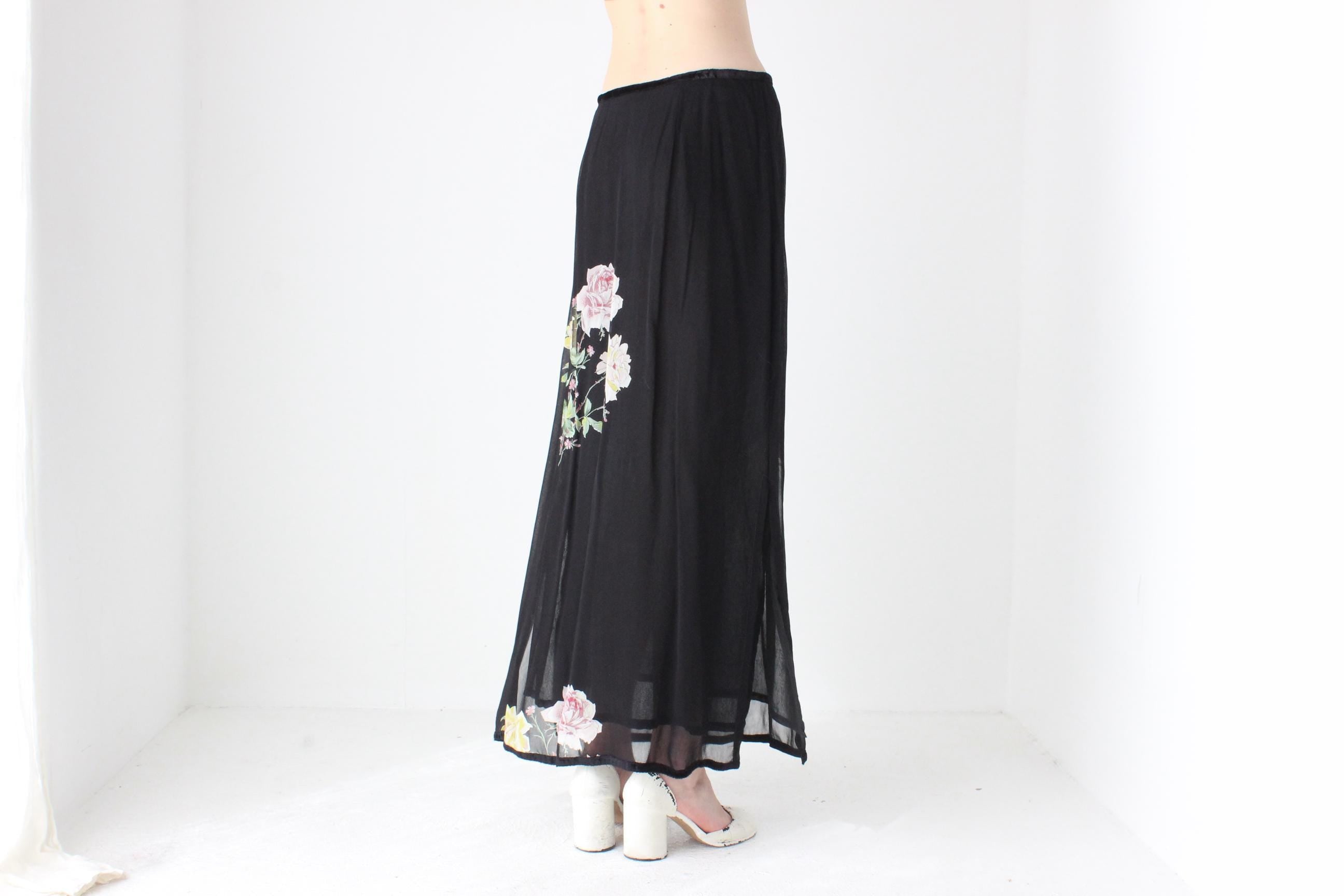 90s Peace Angel Rayon Gauze Maxi Skirt