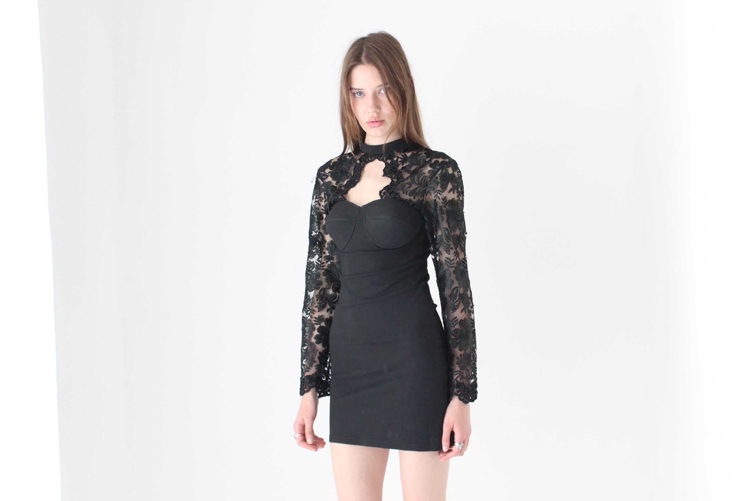 80s Vixen Stretch Cotton Lace Sleeve Mini