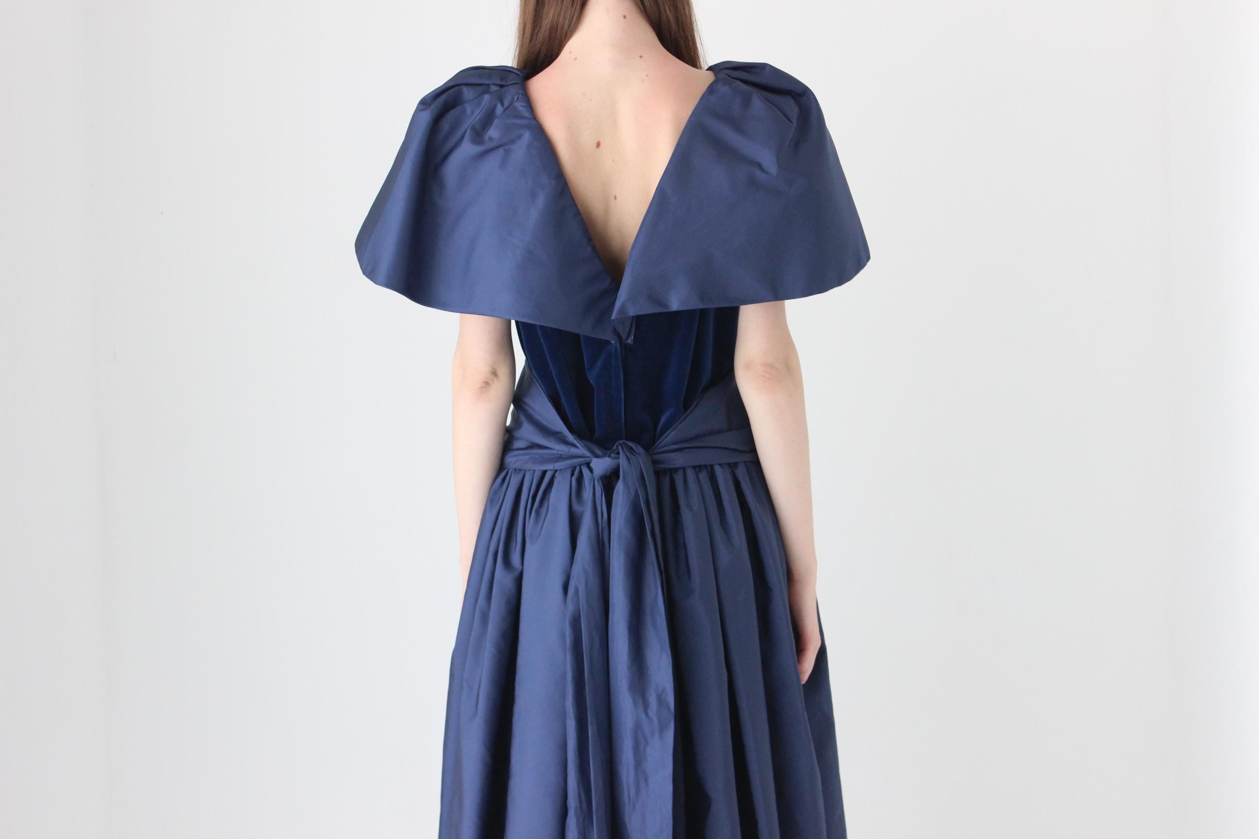 80s Structured Taffeta & Velvet Voluminous Opera Dress