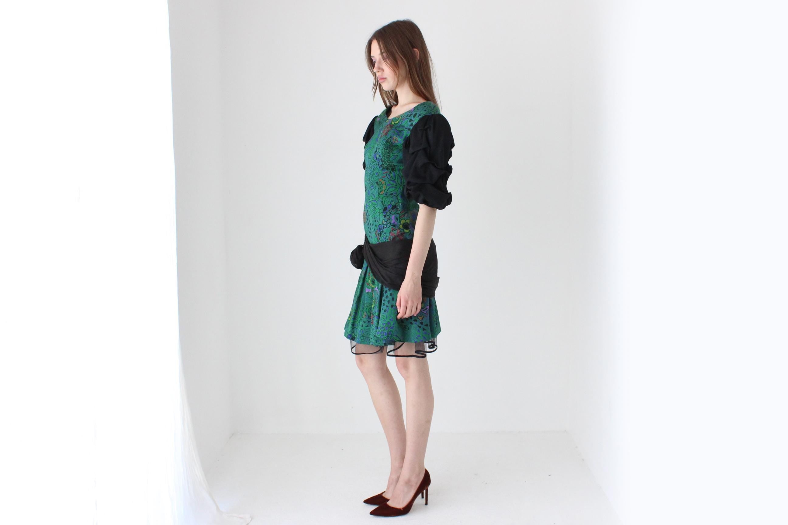 80s Puff Sleeve & Tulle Cocktail Dress