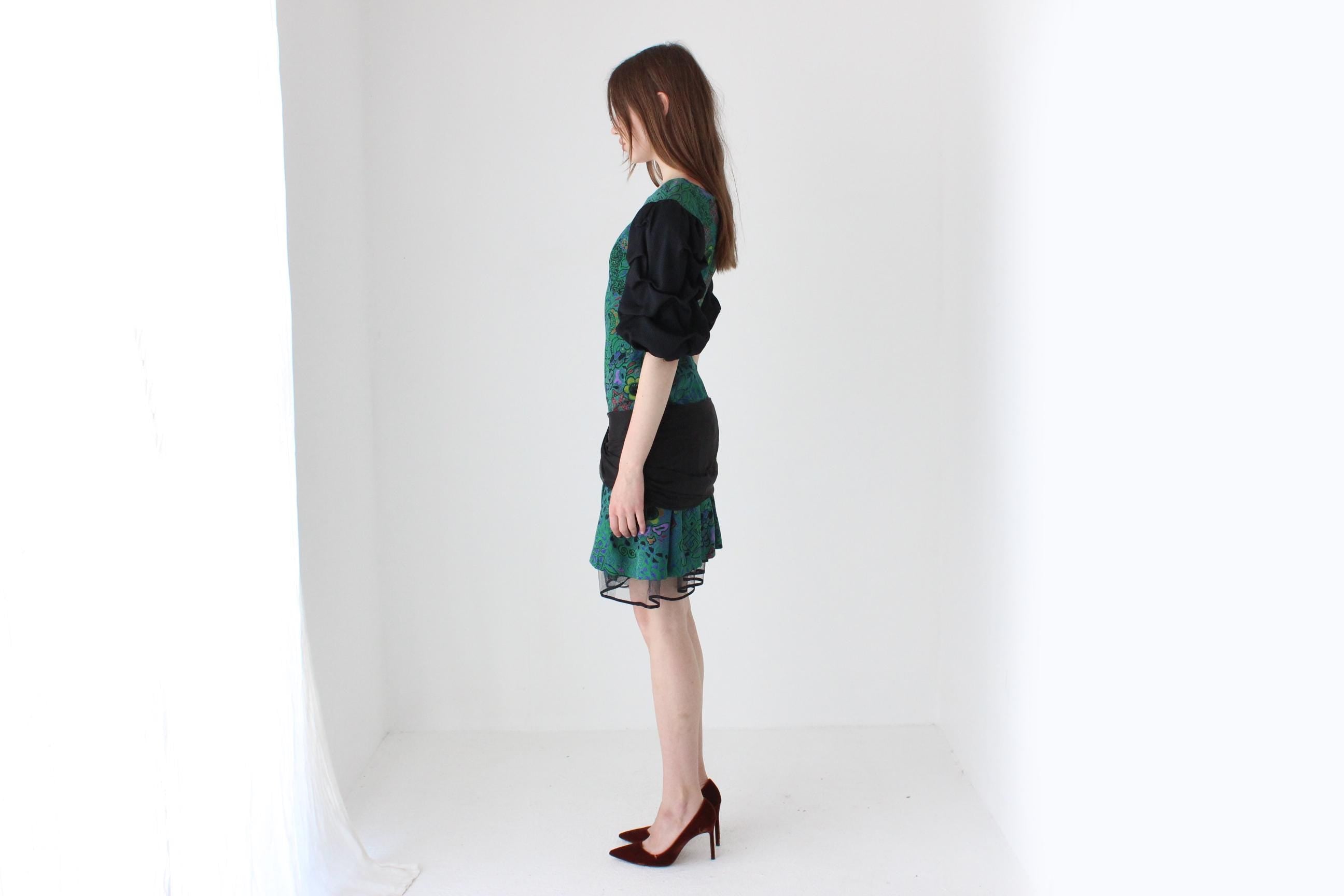 80s Puff Sleeve & Tulle Cocktail Dress