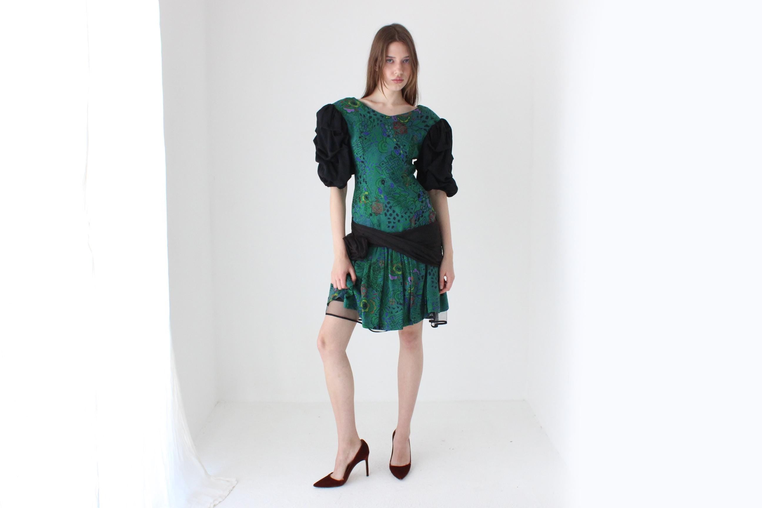 80s Puff Sleeve & Tulle Cocktail Dress