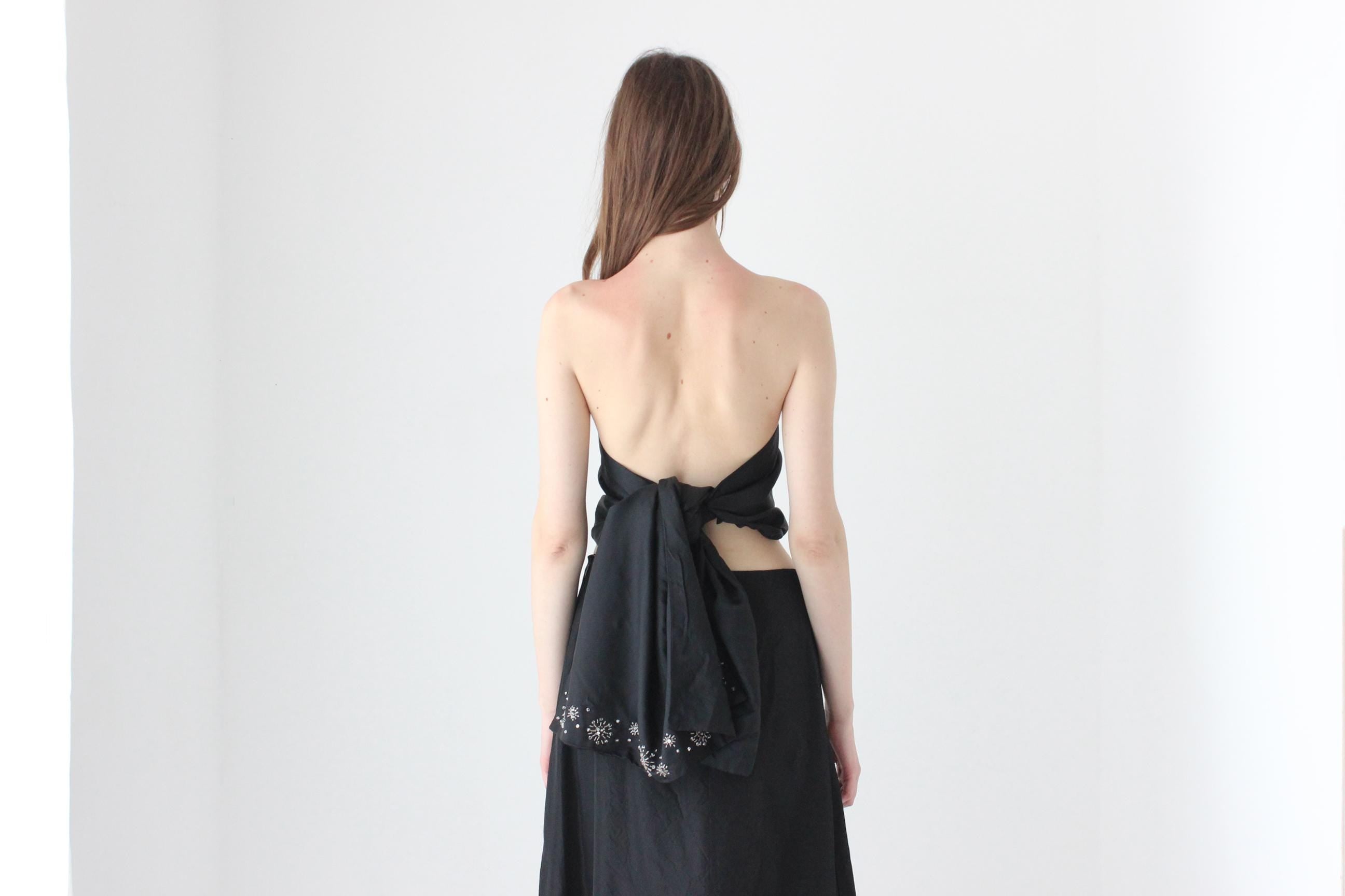 90s Black Taffeta Multi-Way Sash