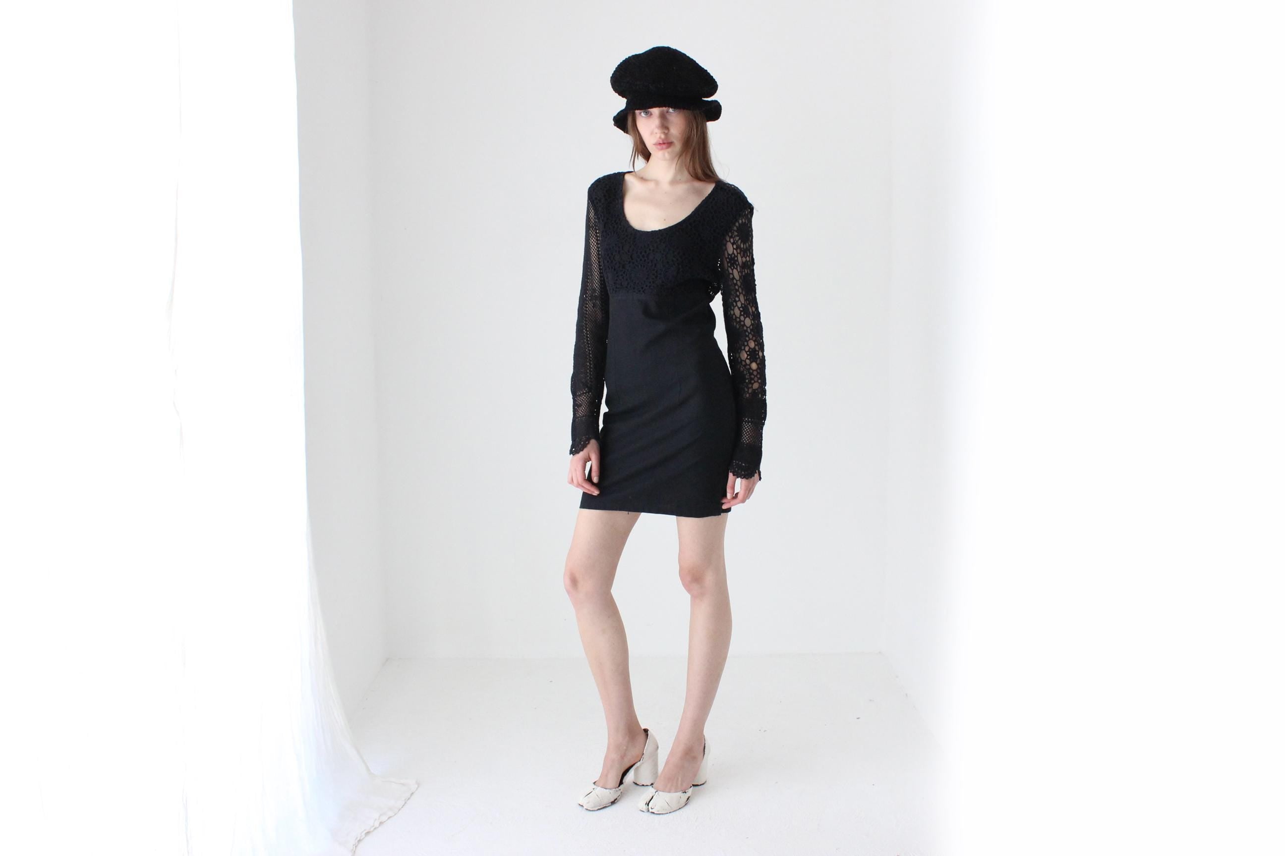 90s Cotton Crochet Long Sleeve Mini