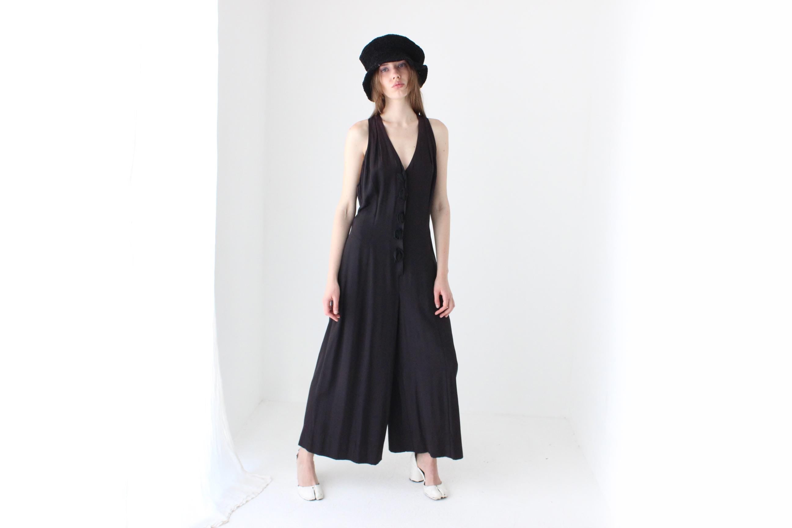 80s Crepe Wide Leg Jumpsuit w/ 3D Rosettes