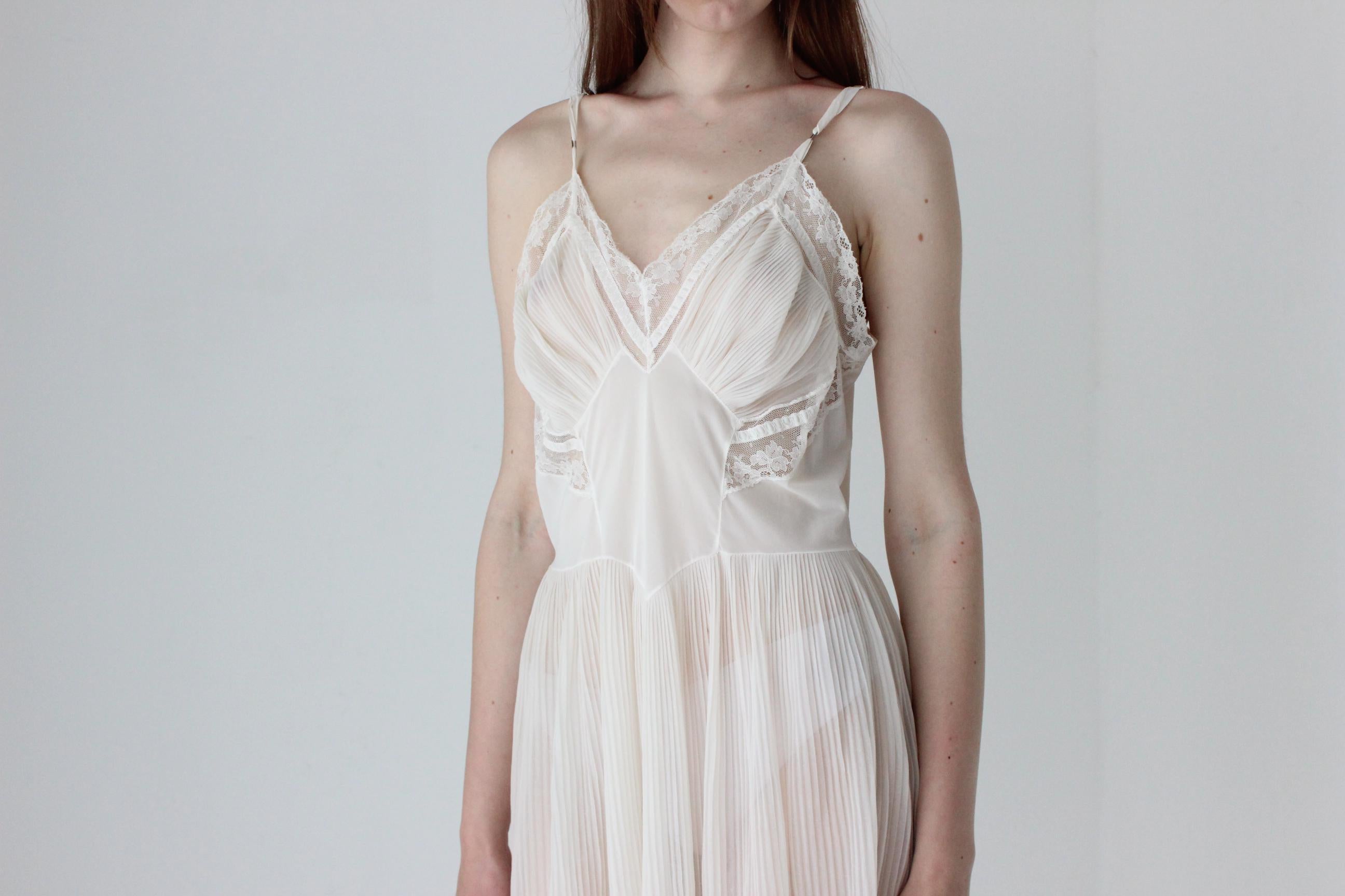 50s Lace & Plisee Nylon Negligee Slip