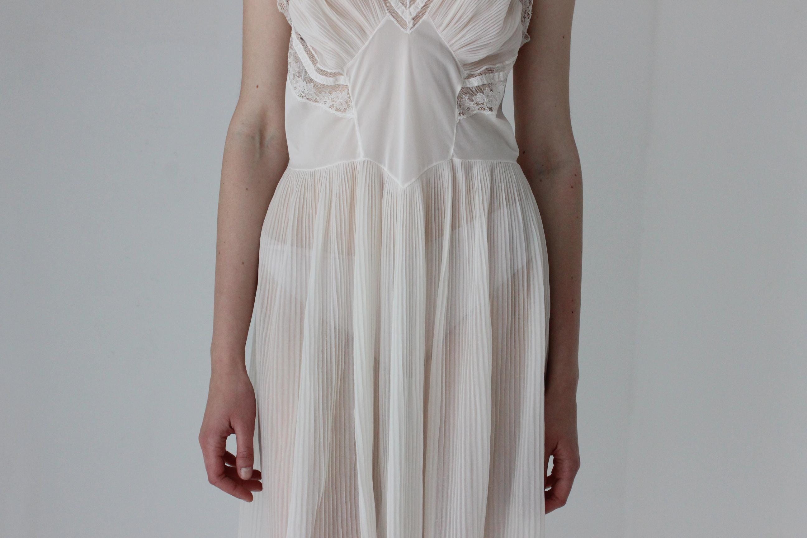 50s Lace & Plisee Nylon Negligee Slip