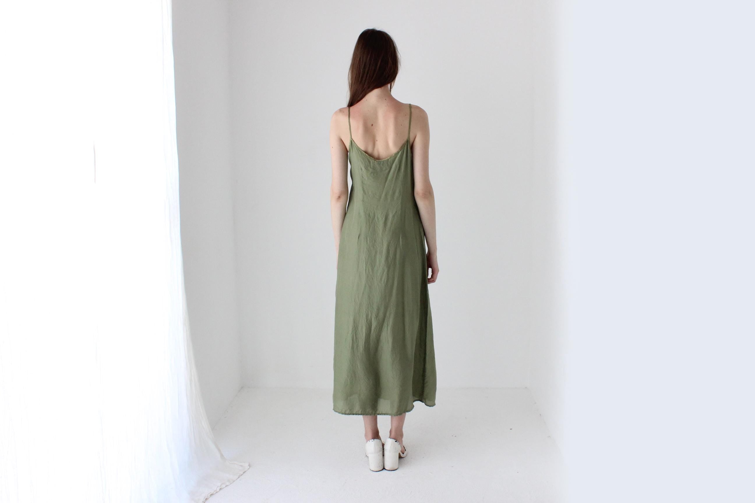 90s Pure Silk Olive Green Relaxed Slip