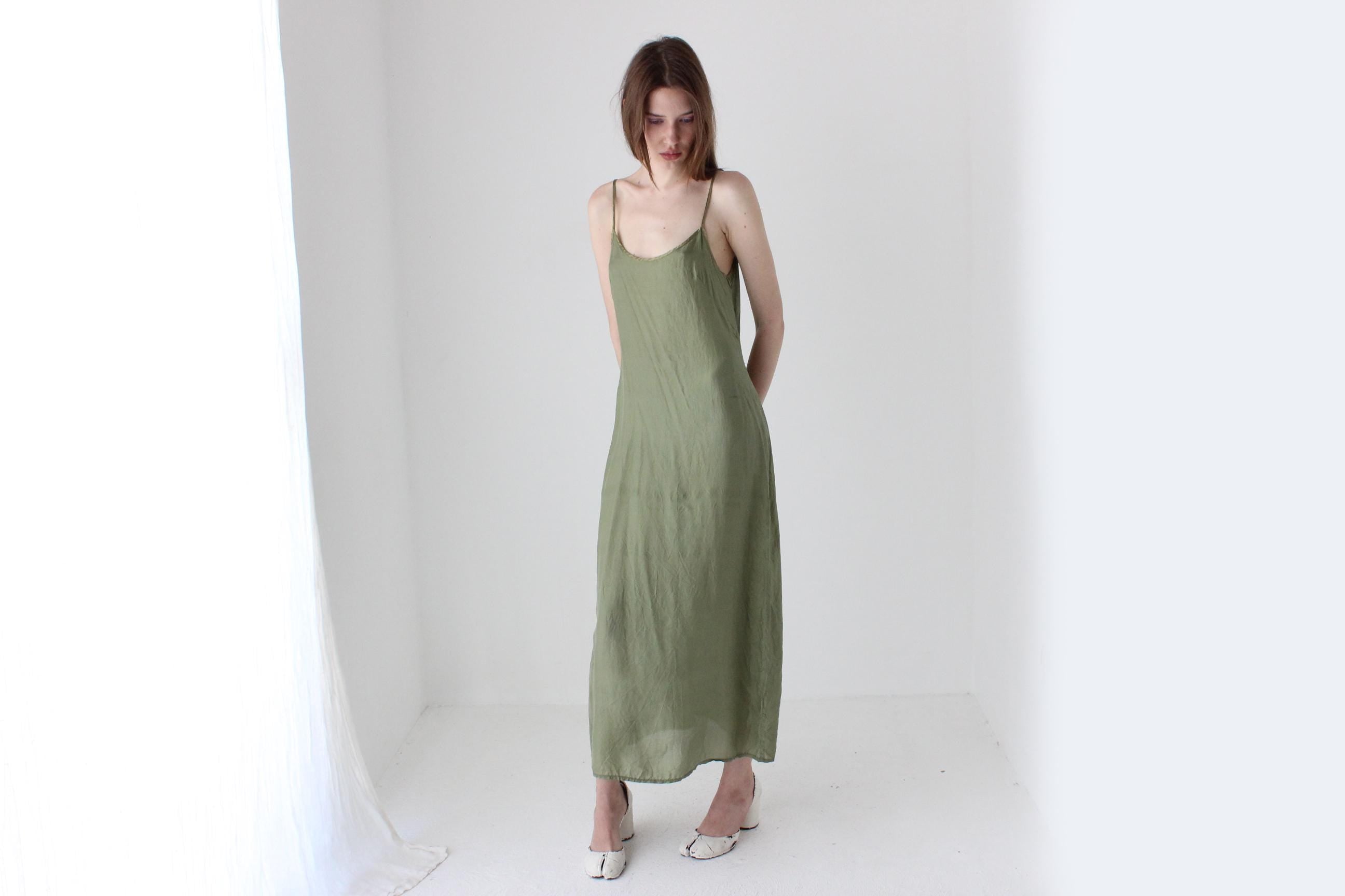 90s Pure Silk Olive Green Relaxed Slip