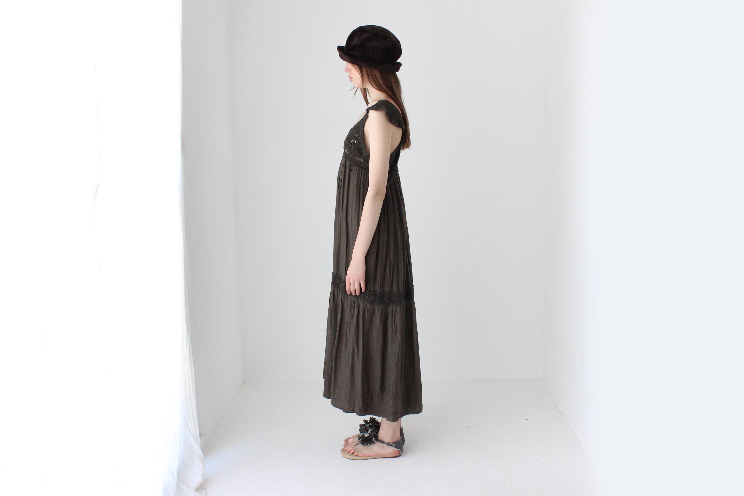 2000s Twin Set by Simona Barbieri Cotton Gauze & Crochet Maxi Smock