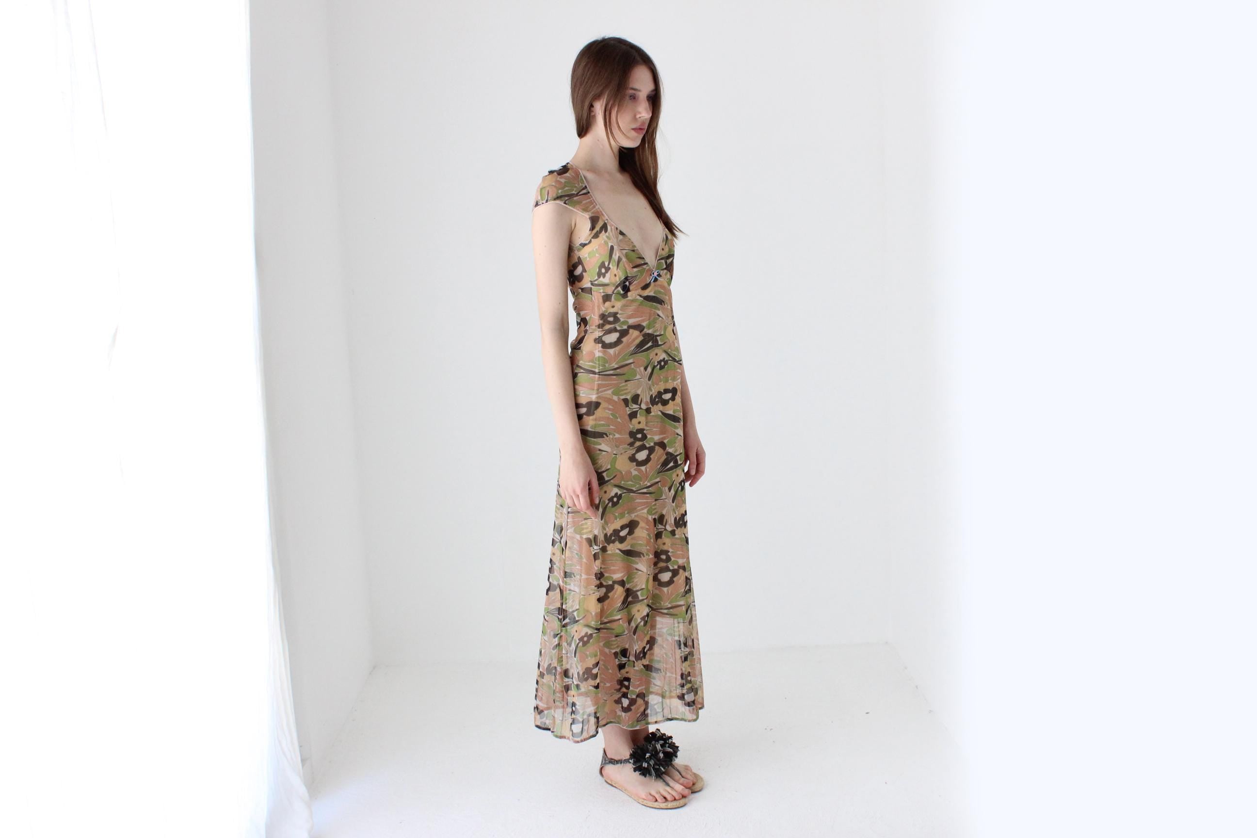 Y2K 'Cultura' Italian Vintage Printed Mesh Dress