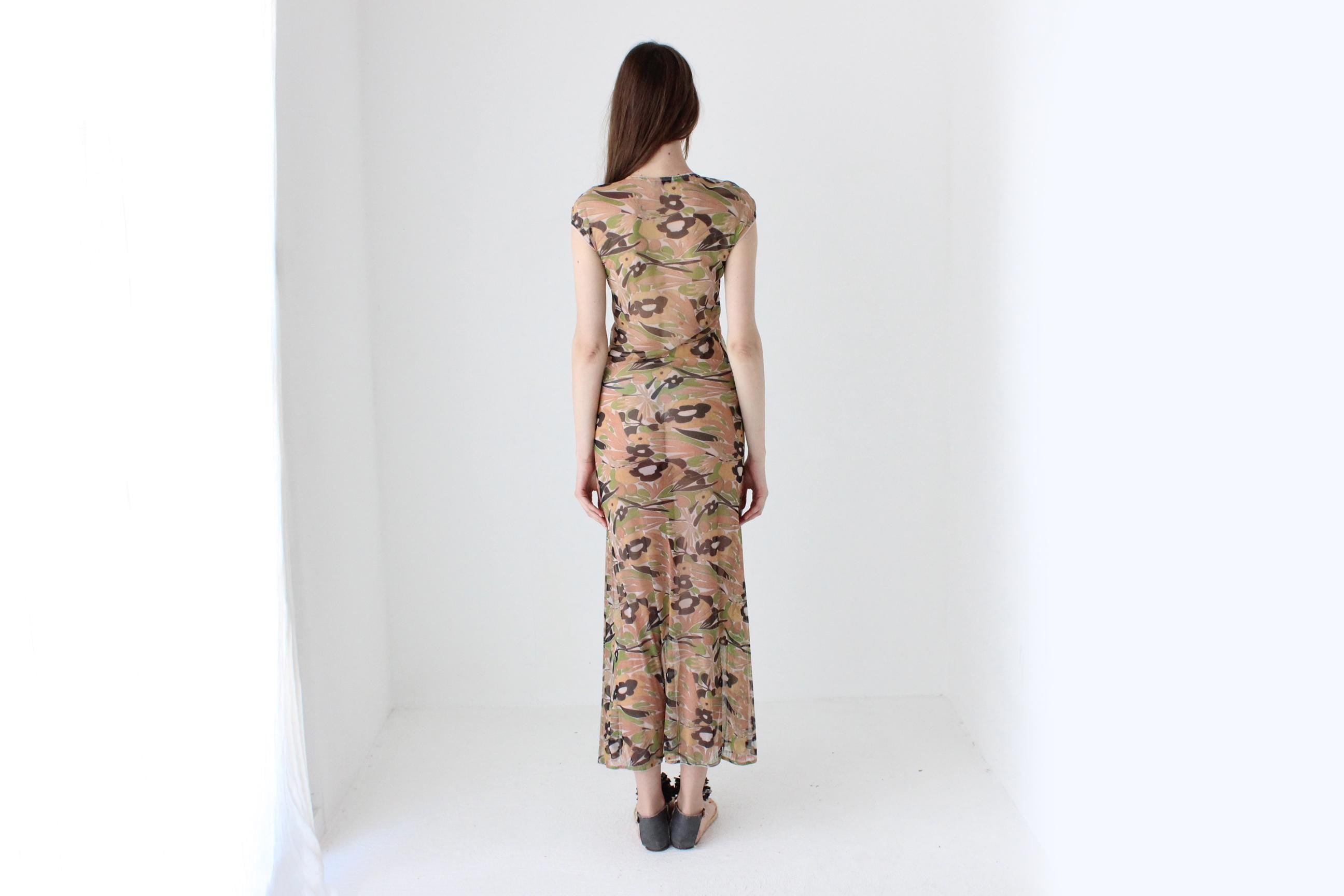 Y2K 'Cultura' Italian Vintage Printed Mesh Dress