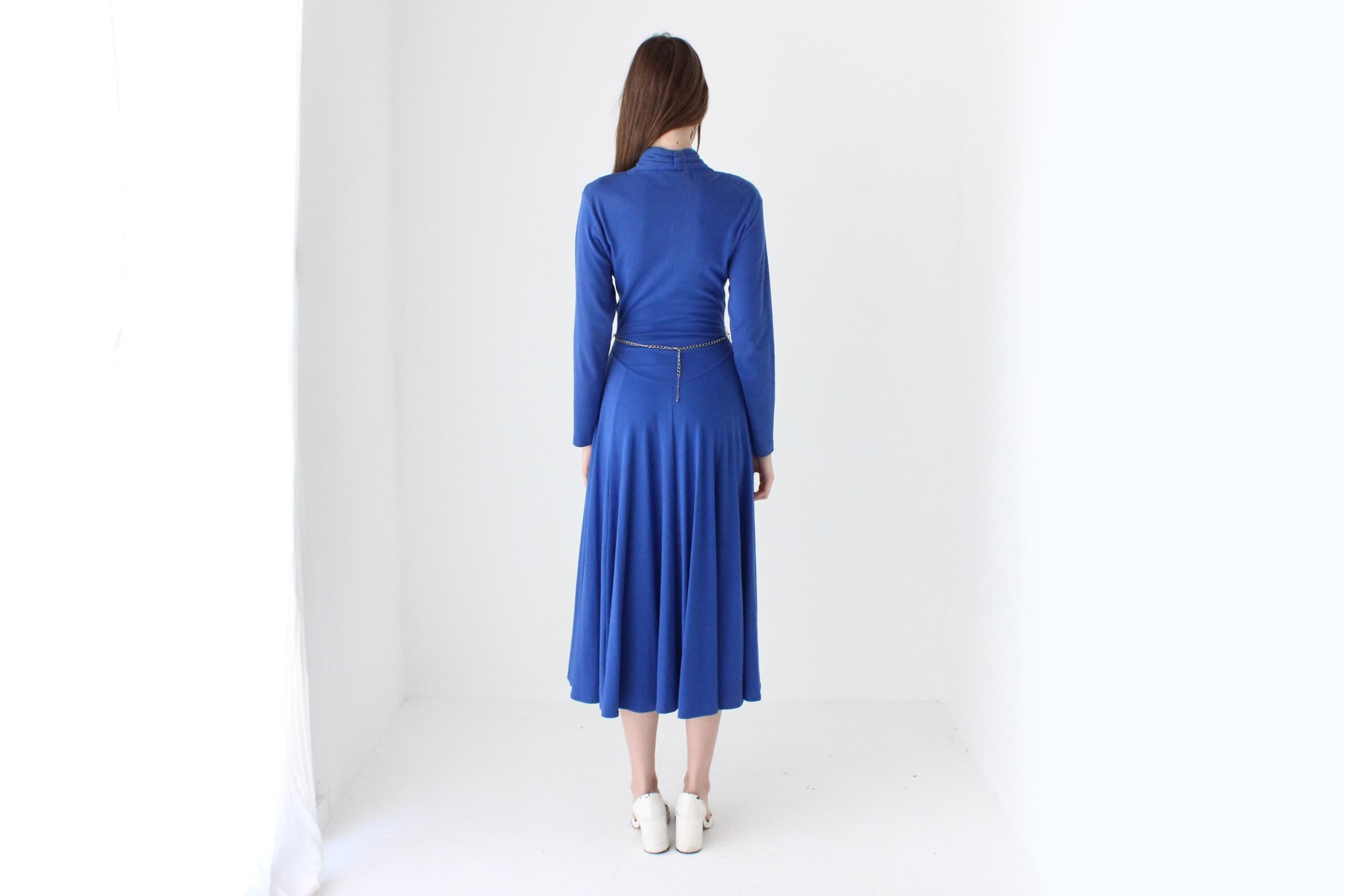 Chic 80s Cobalt Stretch Jersey 'Wrap' Dress