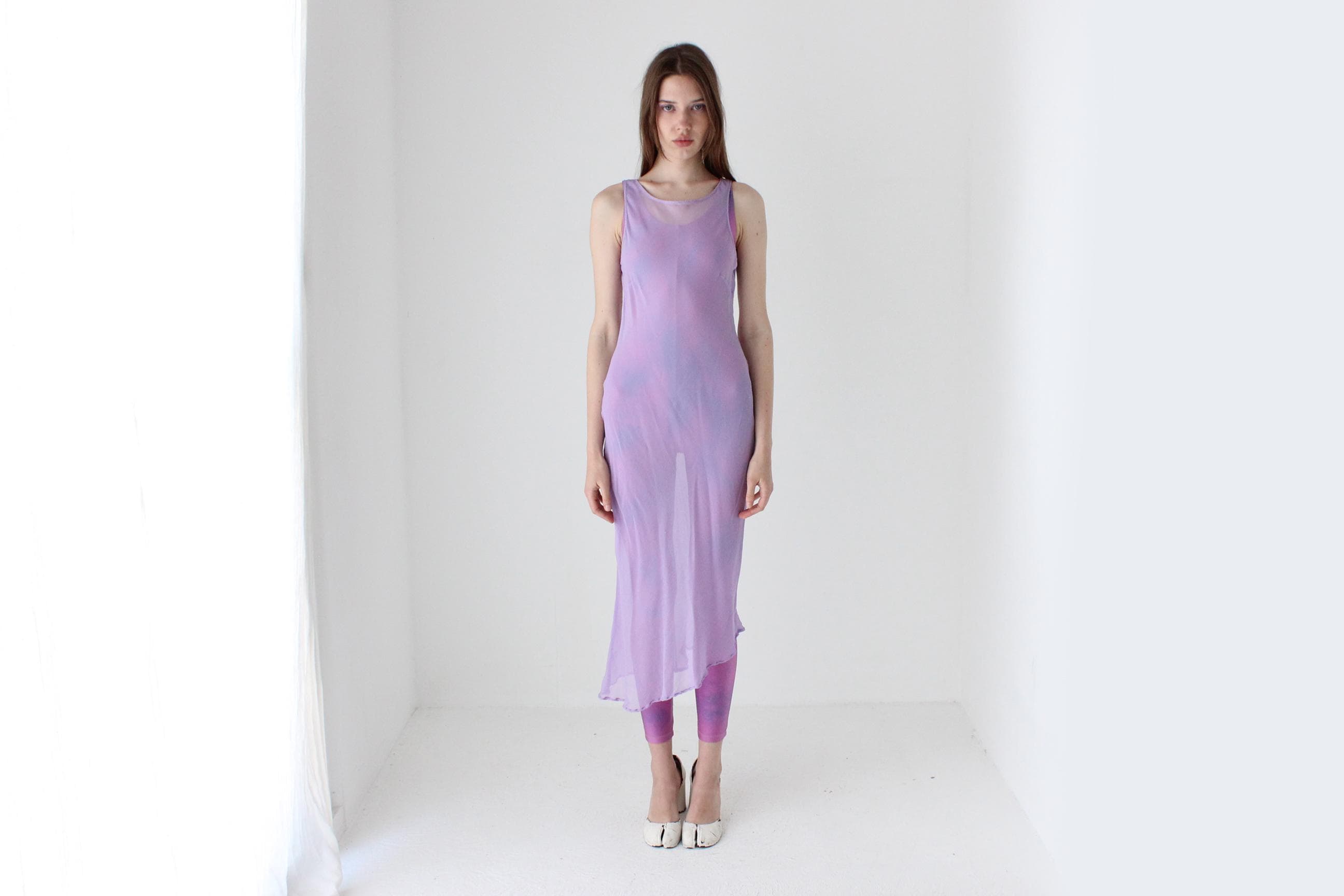 90s PURE SILK Georgette Sheer Pastel Bias Cut Dress