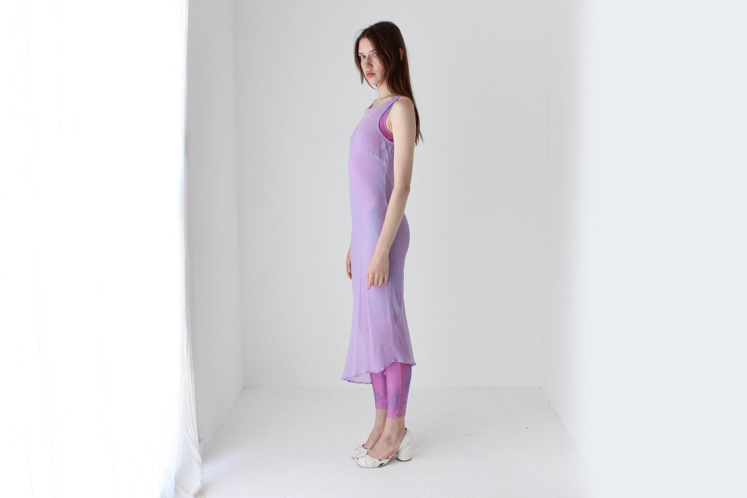 90s PURE SILK Georgette Sheer Pastel Bias Cut Dress