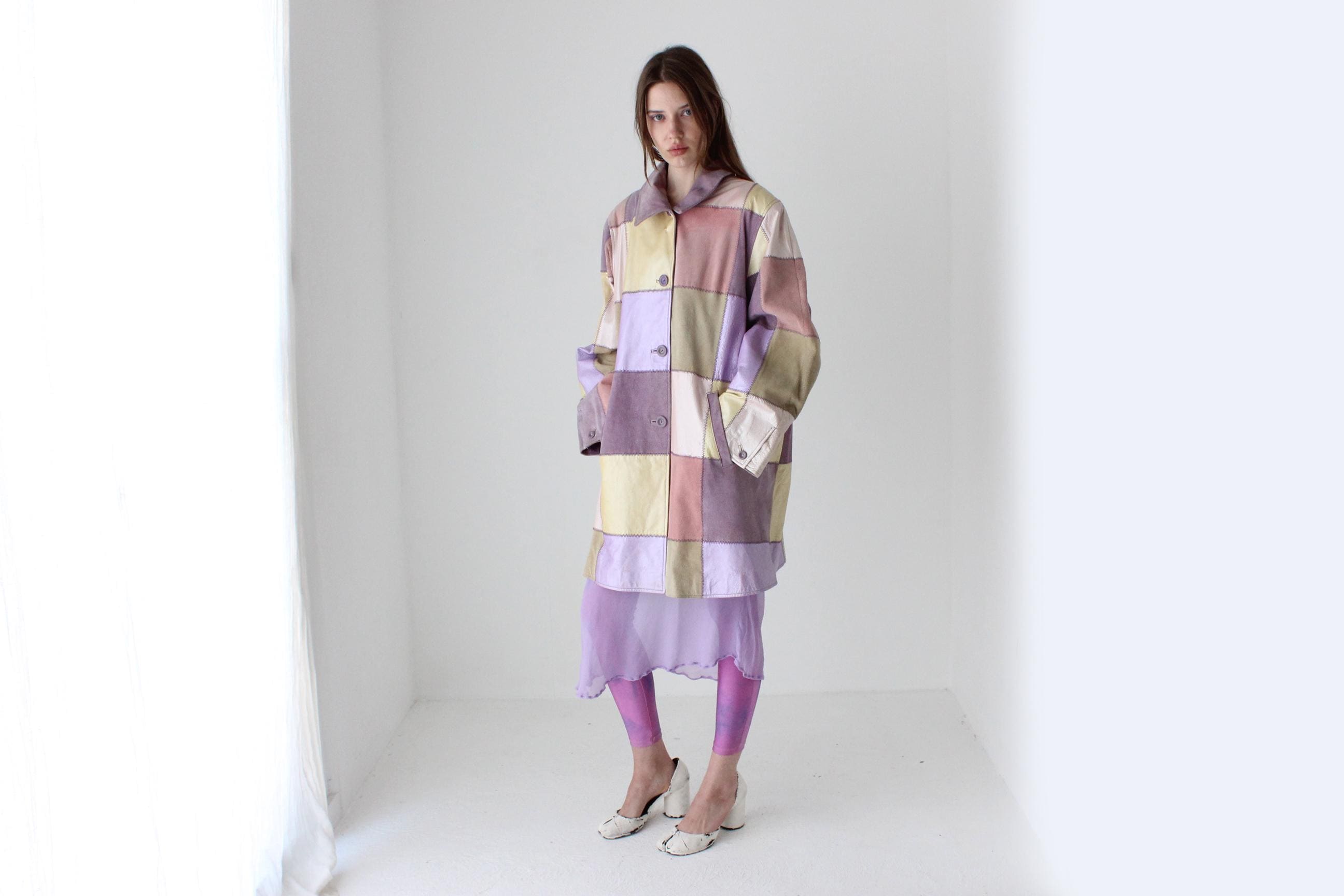 90s Pastel Patchwork Leather Metallic Sorbet XL Jacket