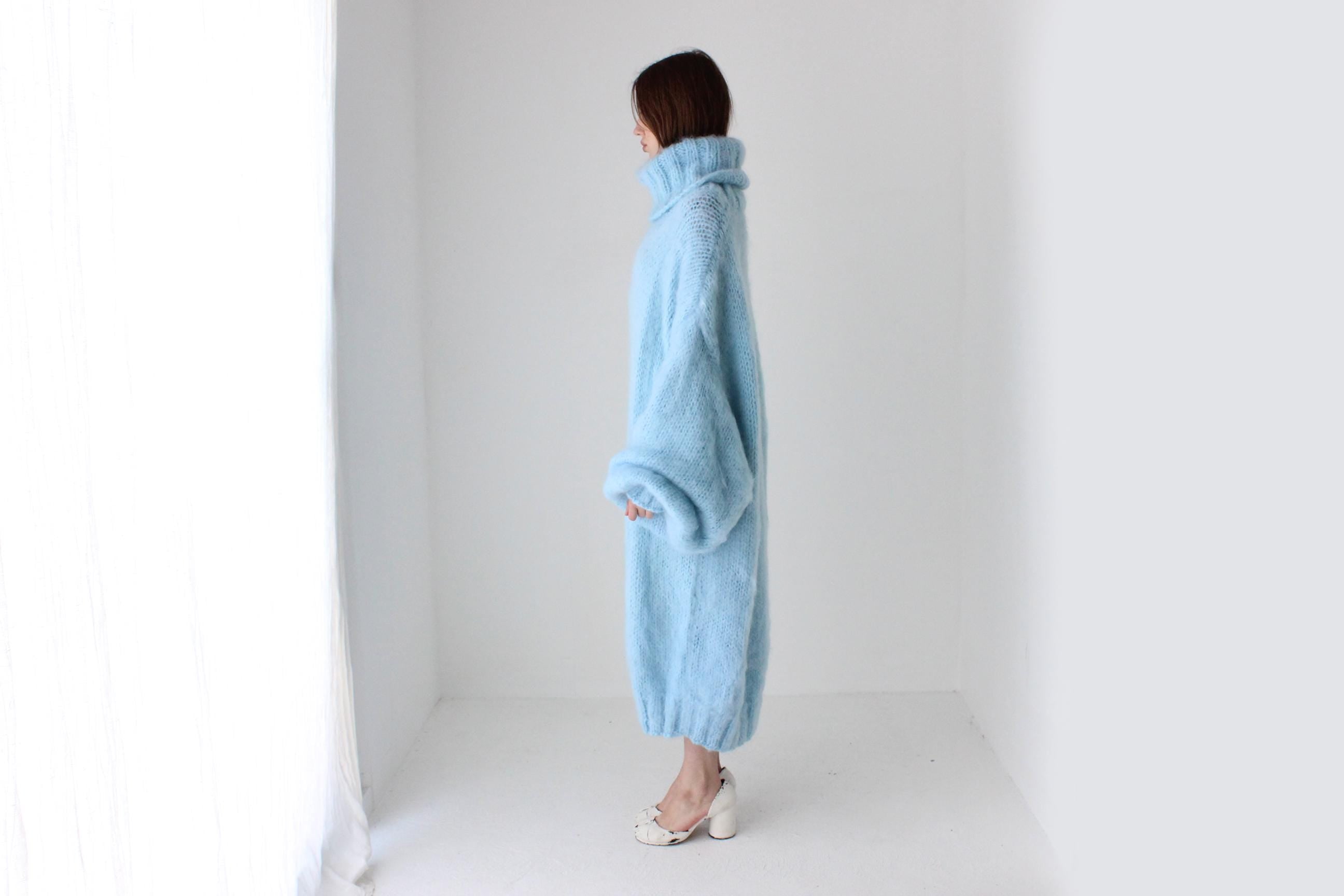 Sky Blue Hand Knit Mohair Sweater Dress