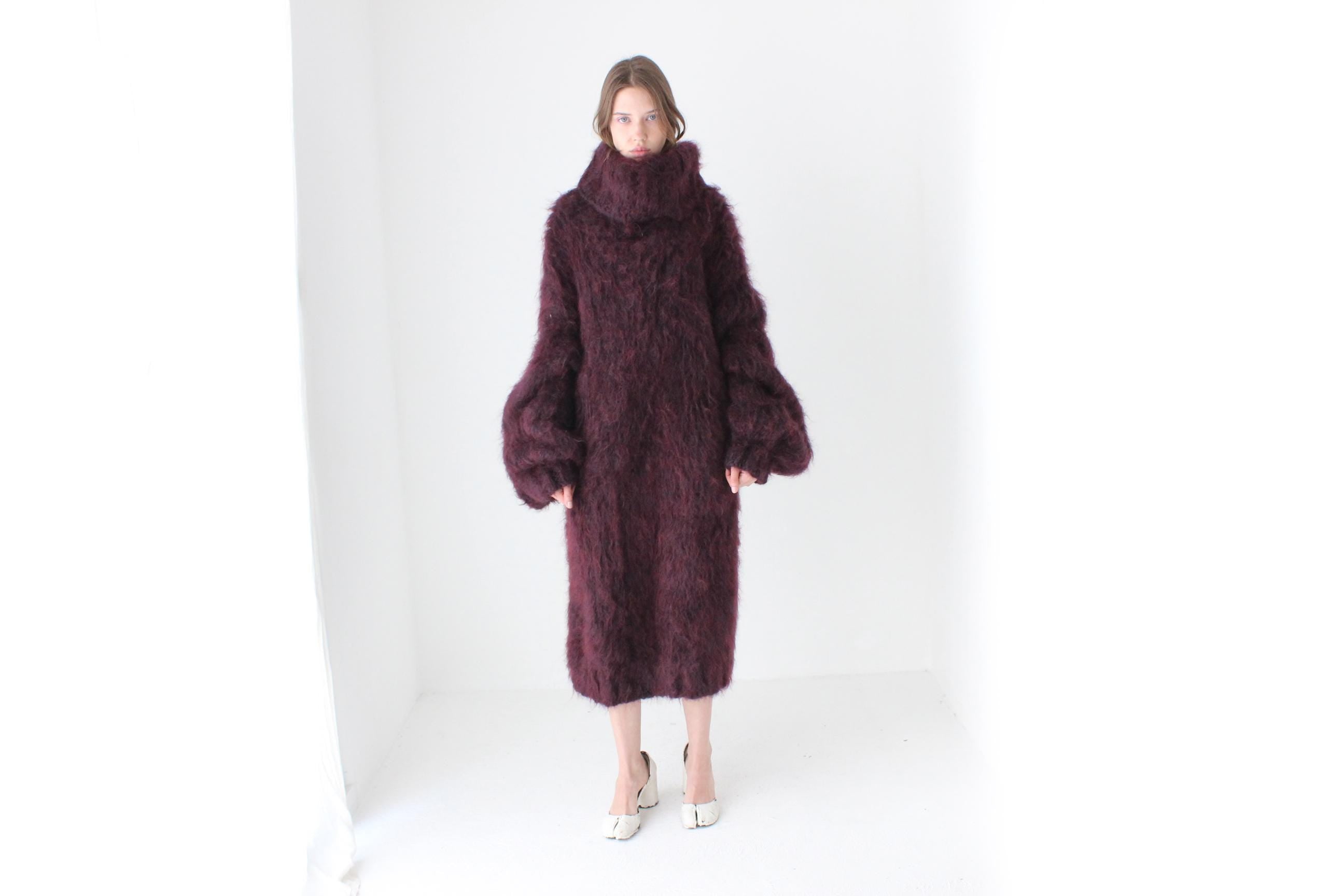 Outrageous Hand Knit Mohair Sweater Dress in Aubergine