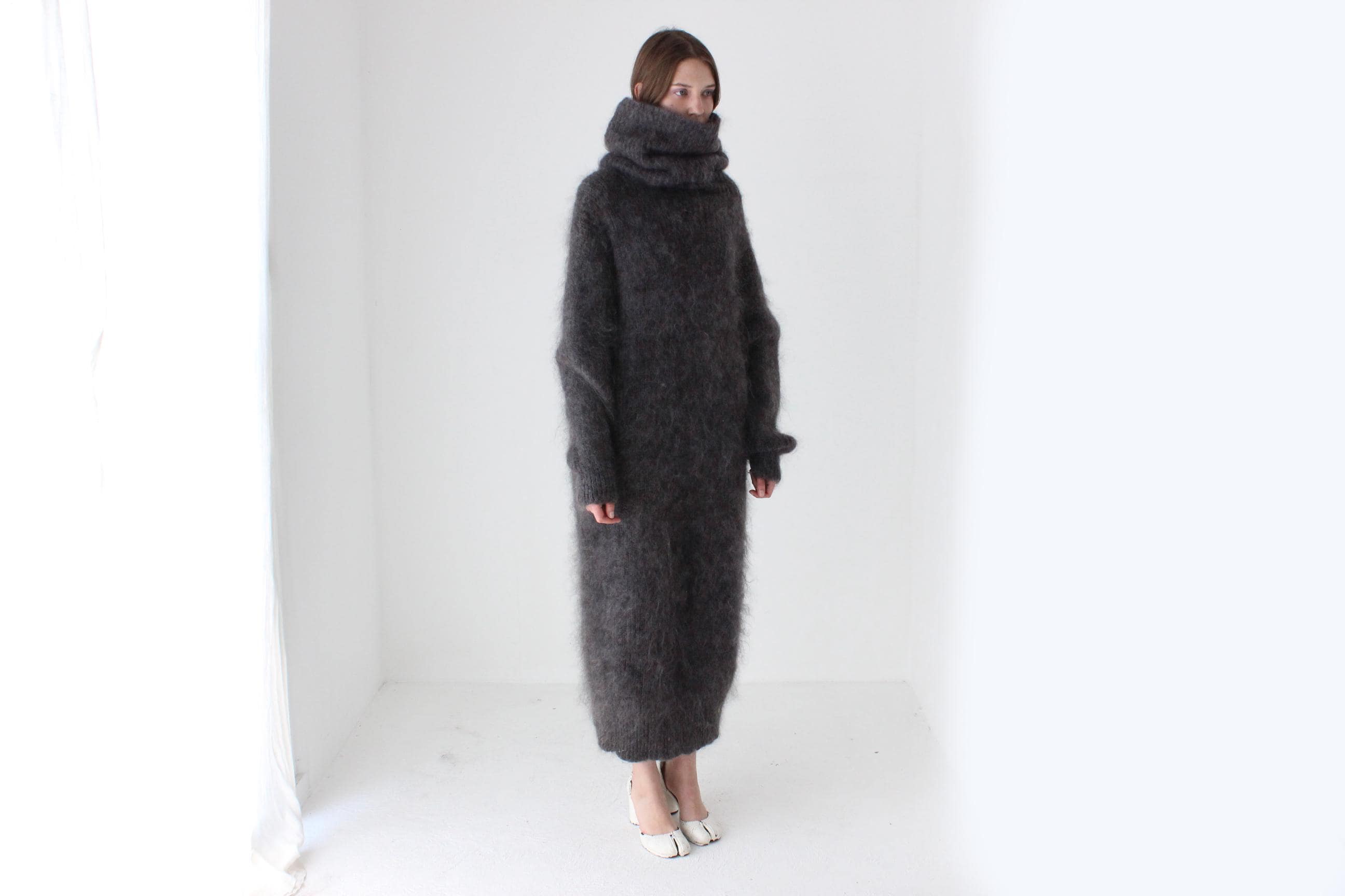 Chic Hand Knit Mohair Oversized Full Length Sweater Dress