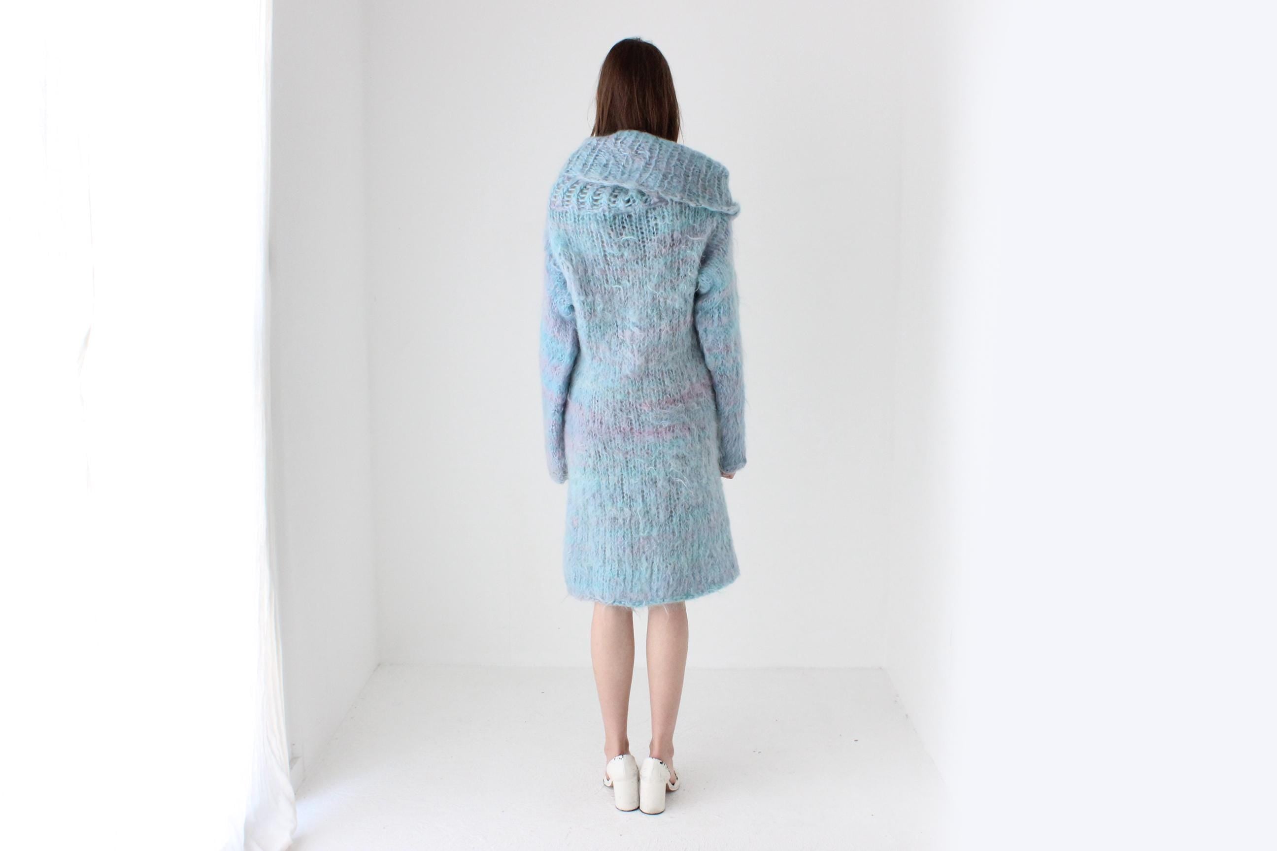 80s Mottled Pastel Hand Knit Mohair Sweater Dress