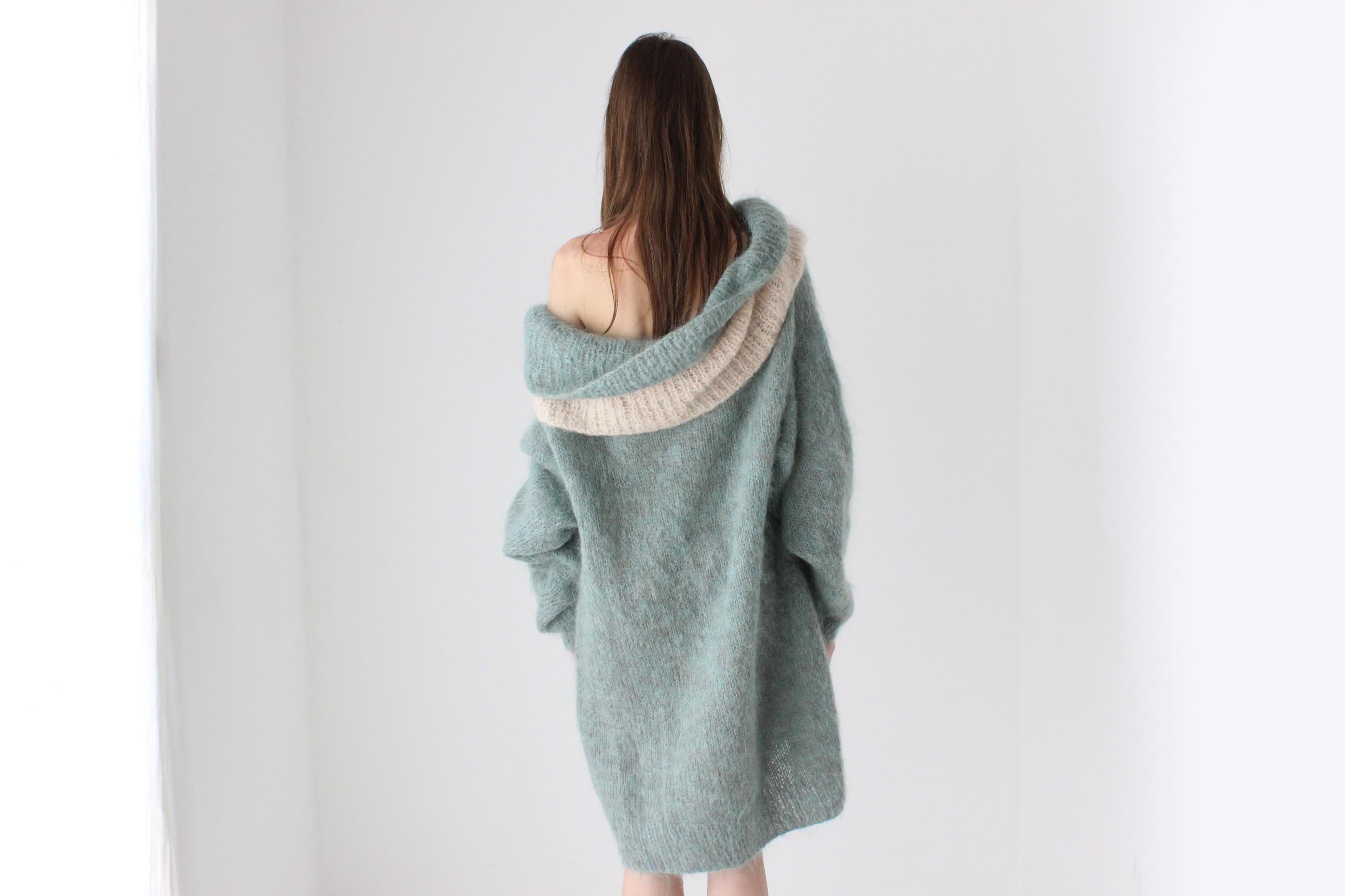 80s Sage Green Hand Knit Mohair Sweater Dress