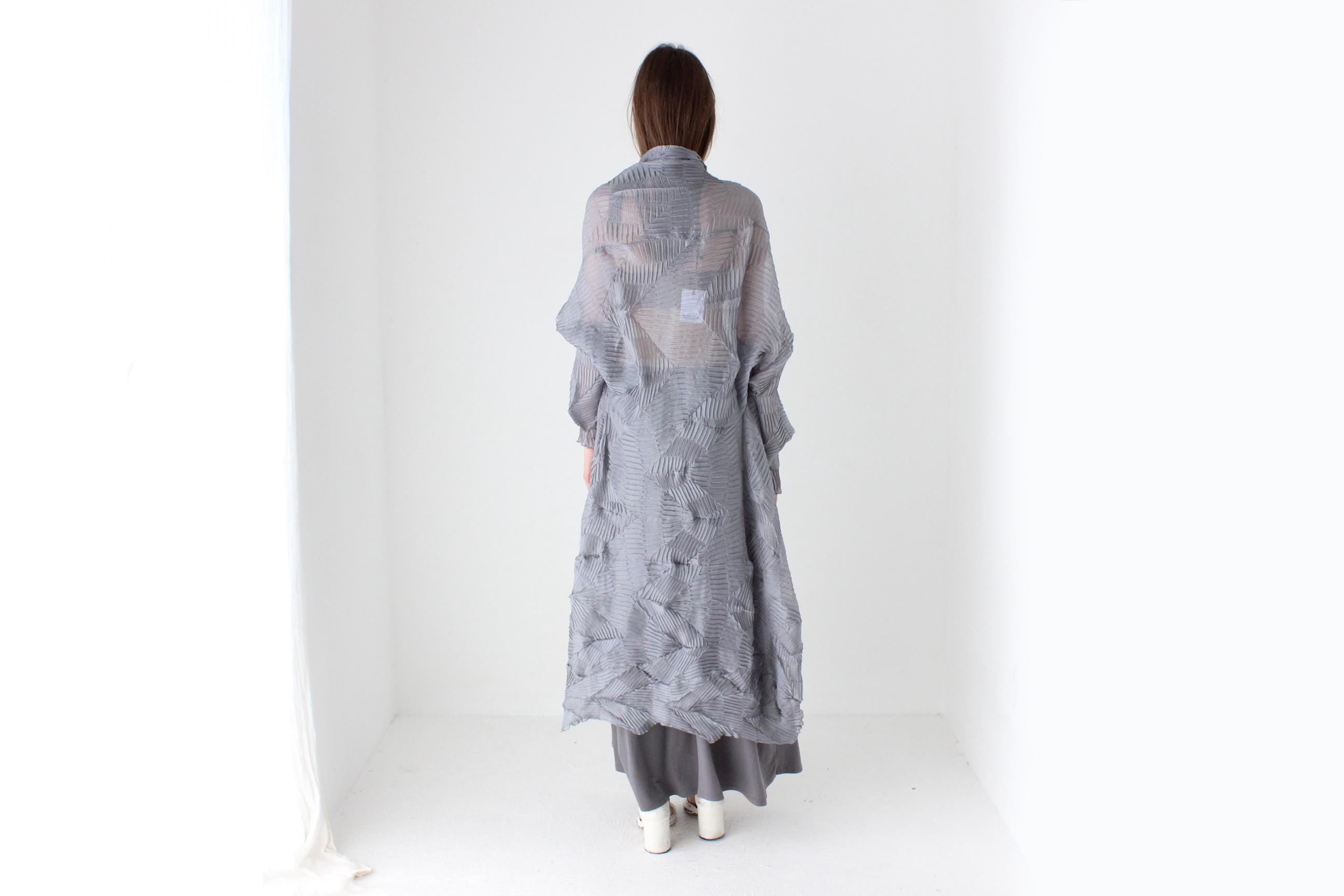 2000s Sheer Textured Origami Plisse Duster Jacket