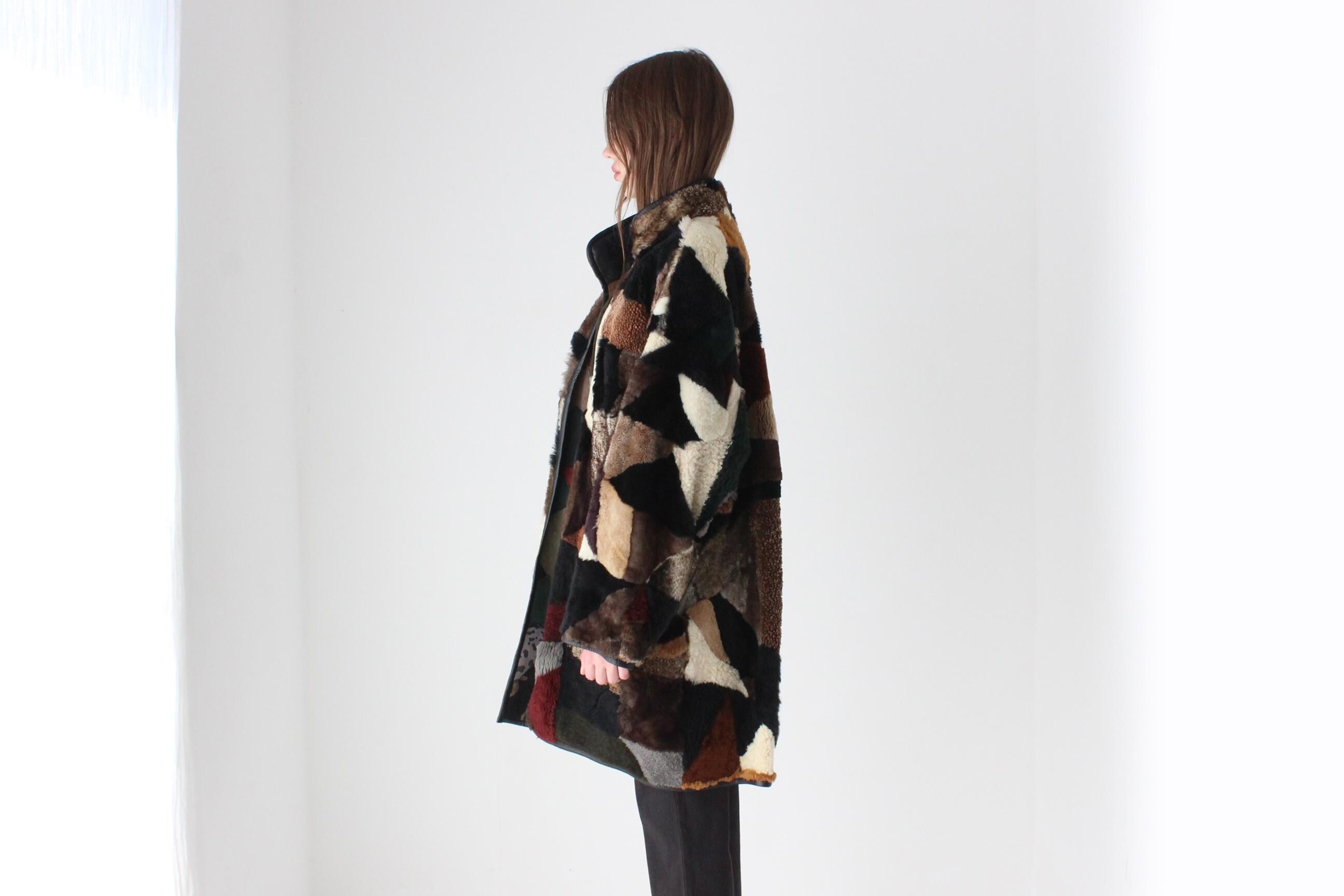 80s Patchwork Shearling & Suede REVERSIBLE Leather Coat