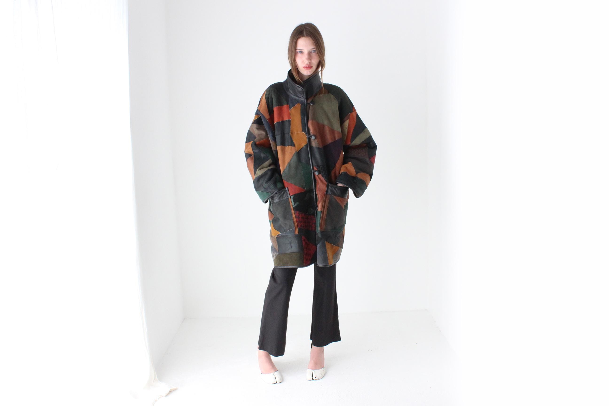 80s Patchwork Shearling & Suede REVERSIBLE Leather Coat