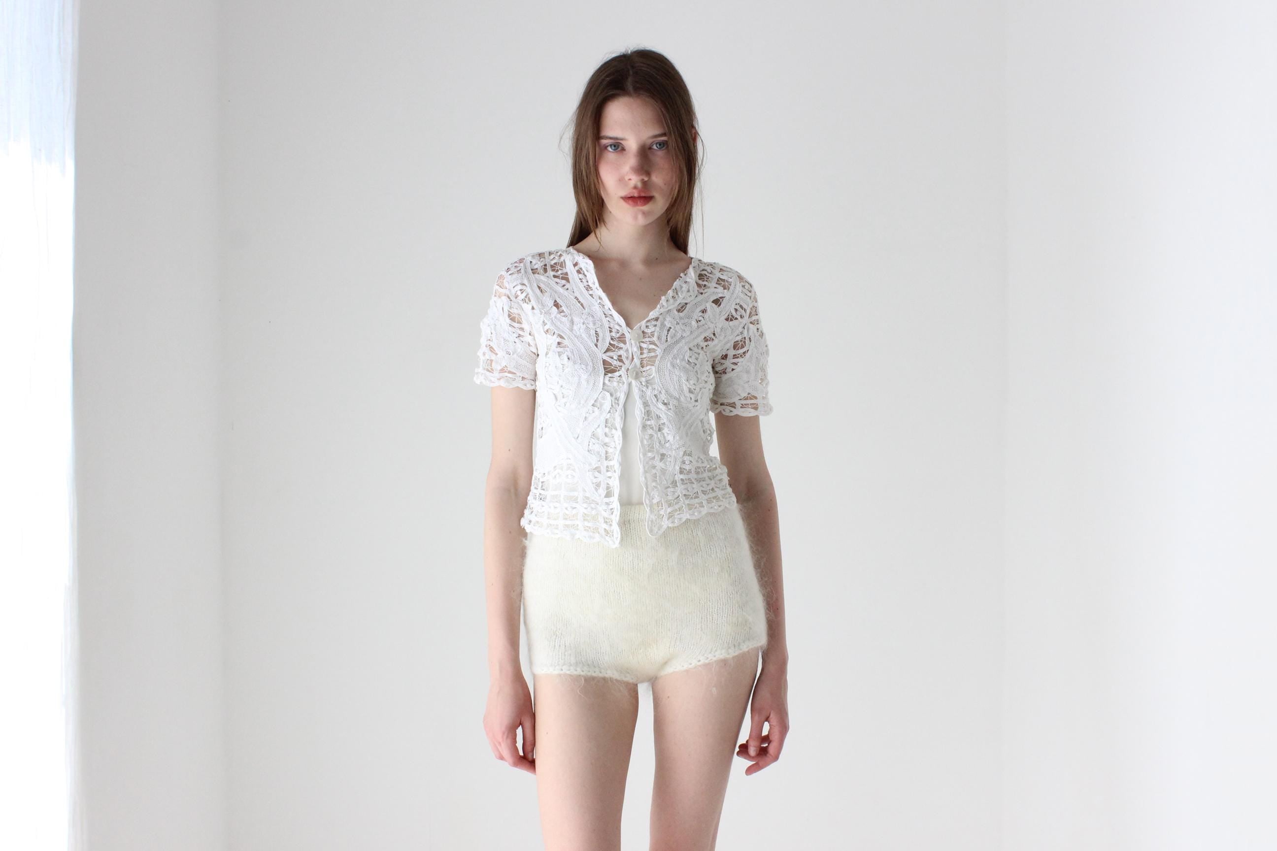Ivory Hand Knit Angora & Mohair Hotpants