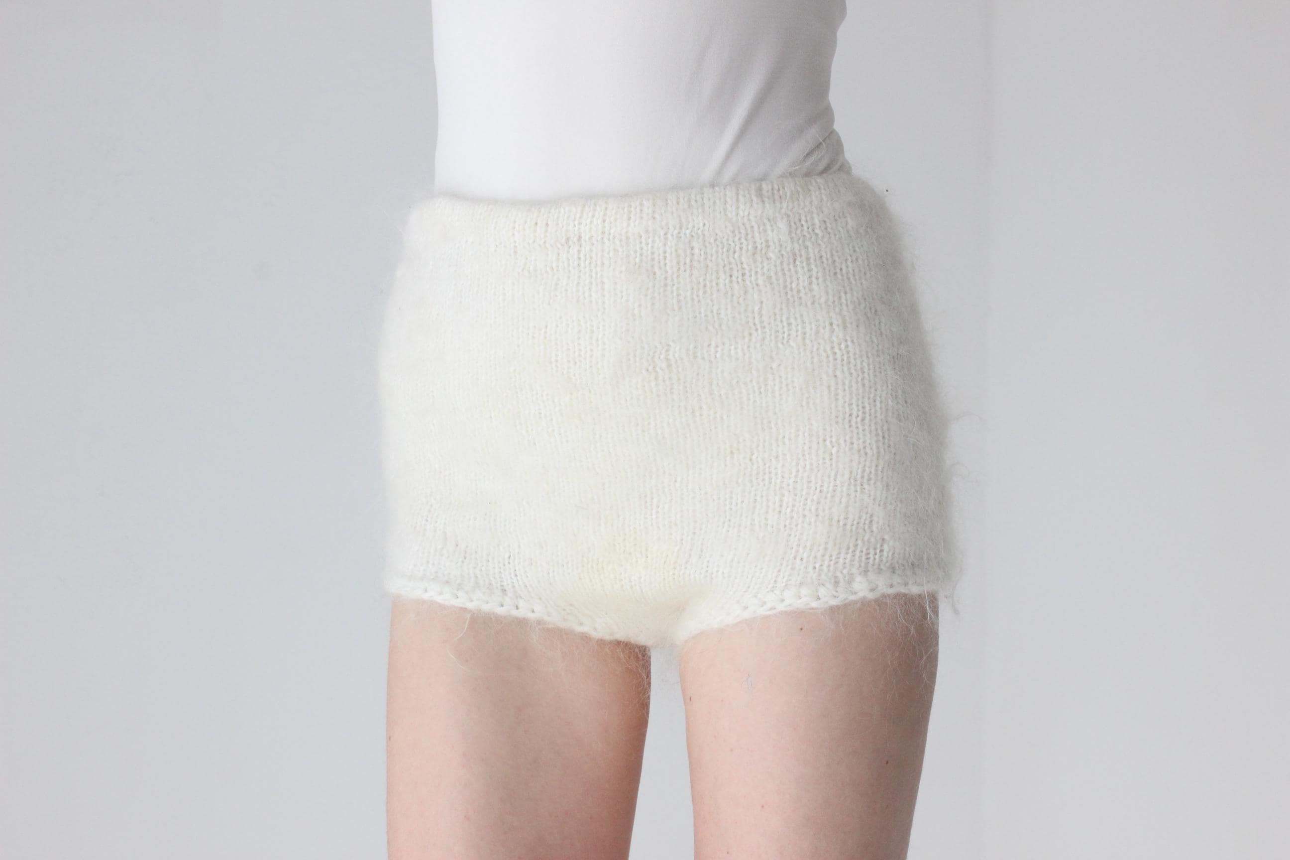 Ivory Hand Knit Angora & Mohair Hotpants