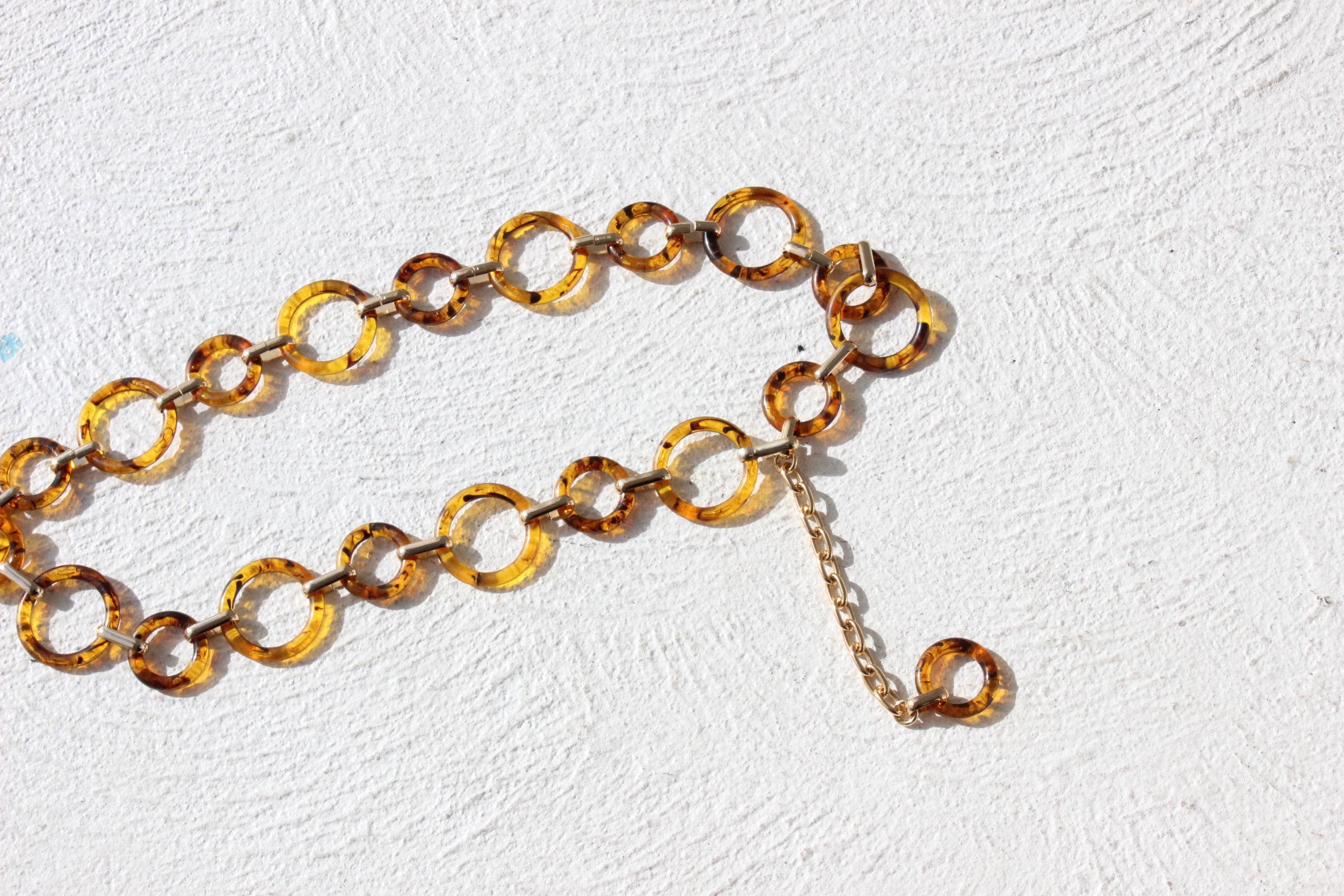 Tortoiseshell & Gold Tone Ring Chain Link Belt