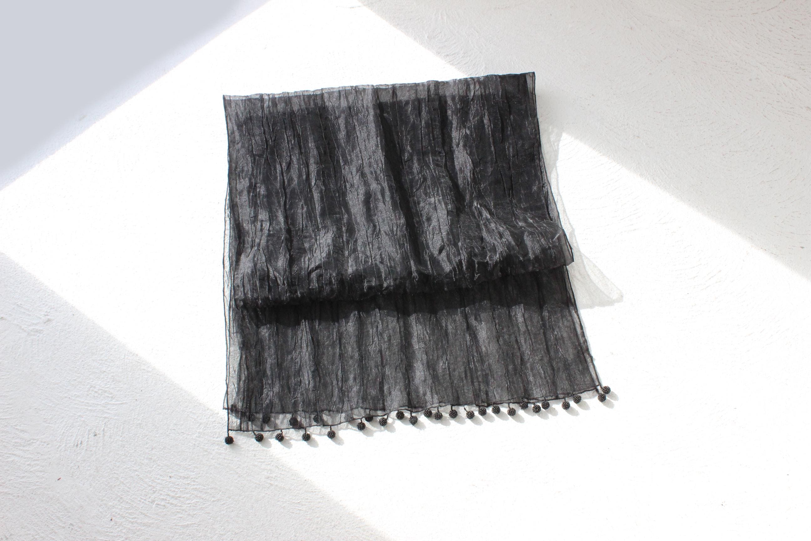 Unreal Crinkle Organza Multi-Way Shawl w/ Beaded Pom Poms