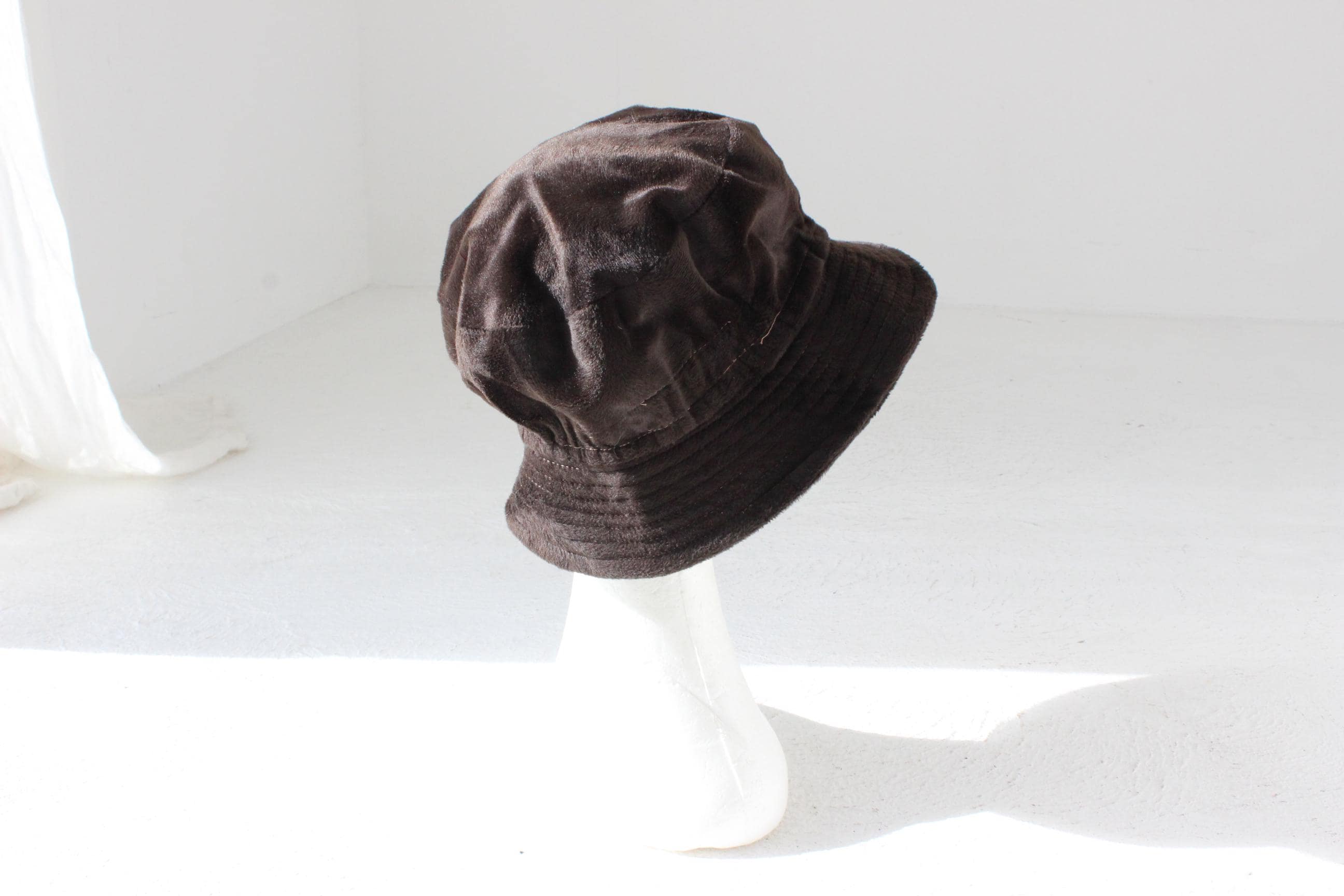 90s Plush Dark Chocolate Velvet Bucket Hat