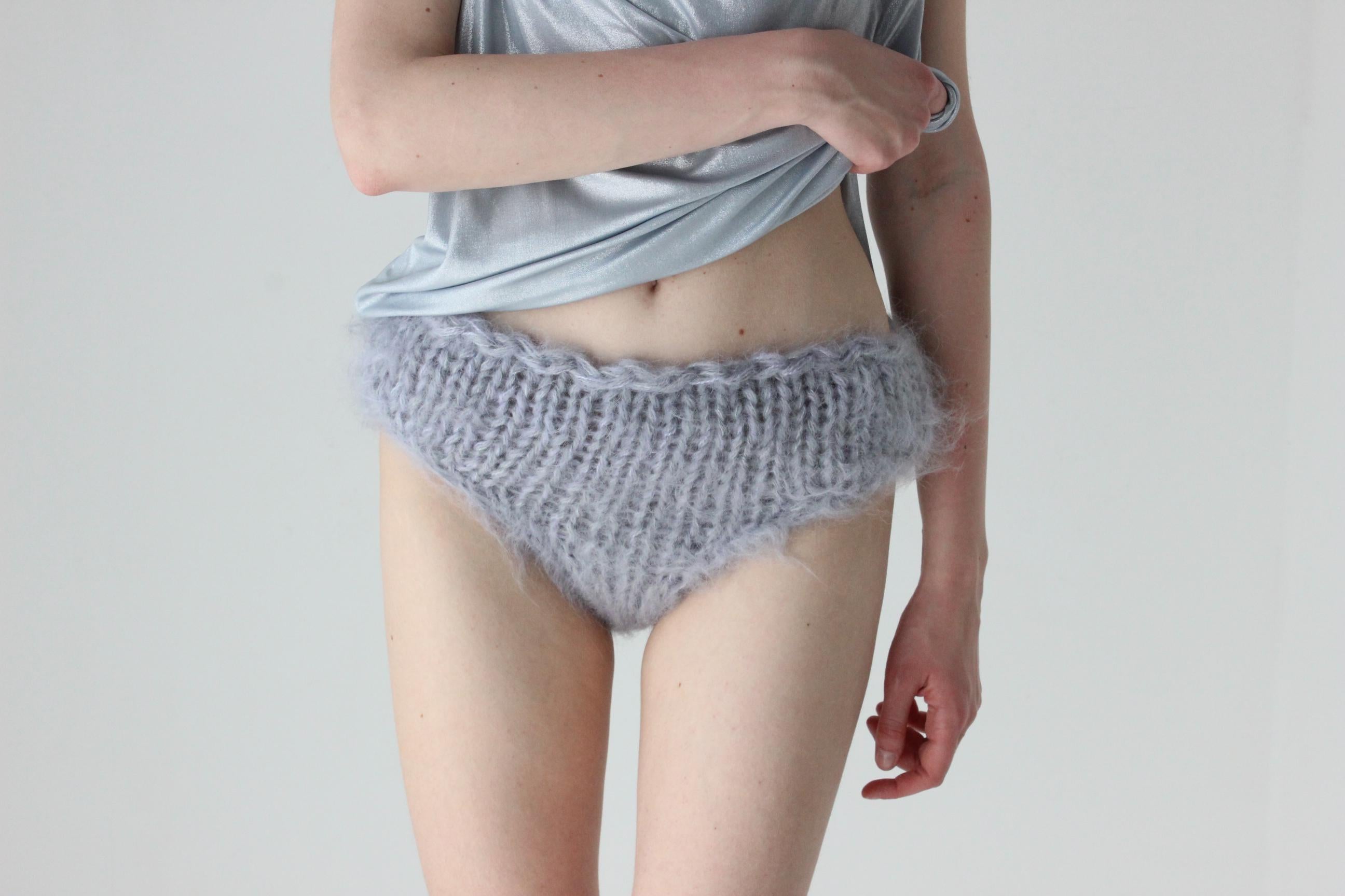 Hand Knit Ice Blue Mohair Underwear