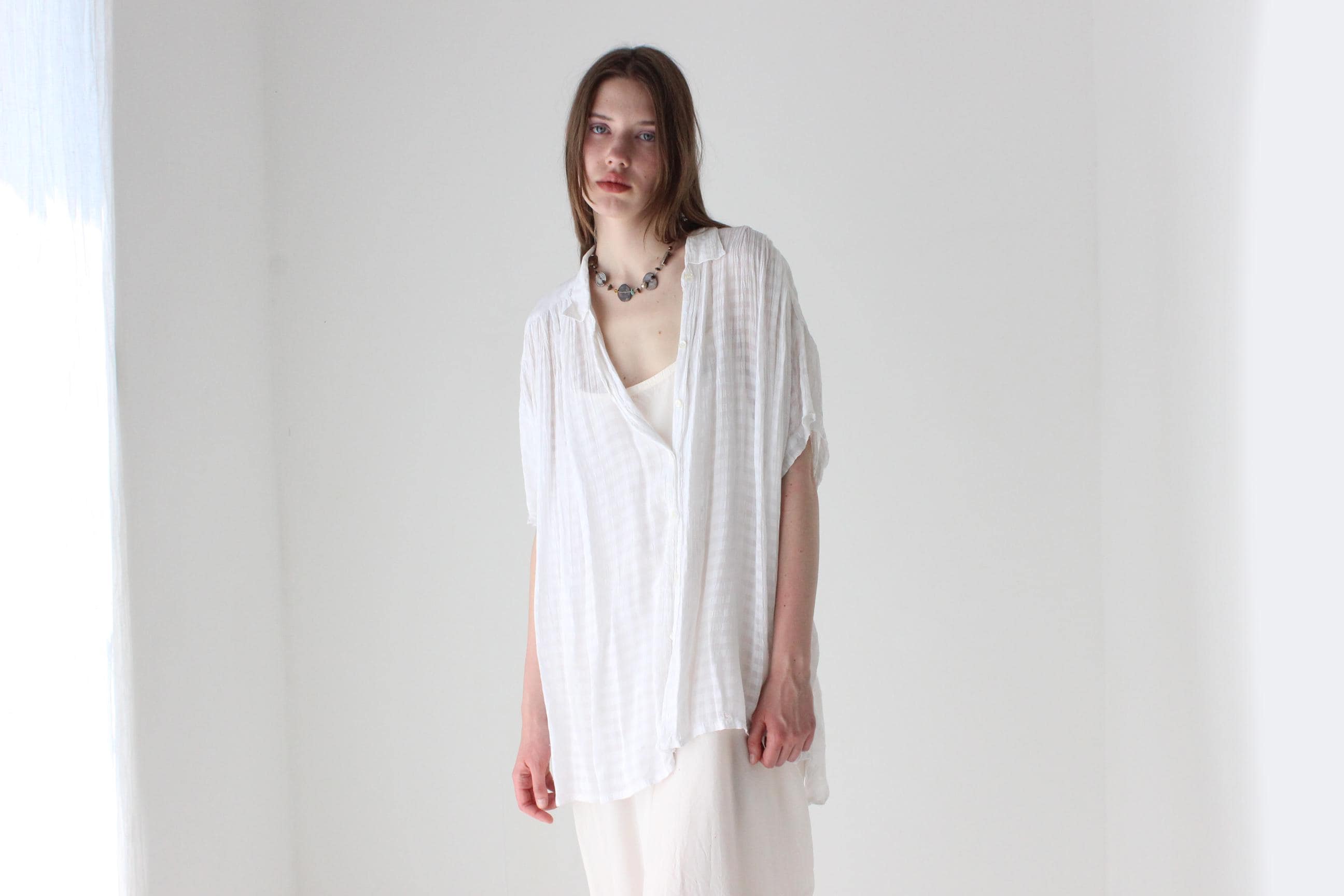 80s Seersucker Gauze White Short Sleeve Shirt