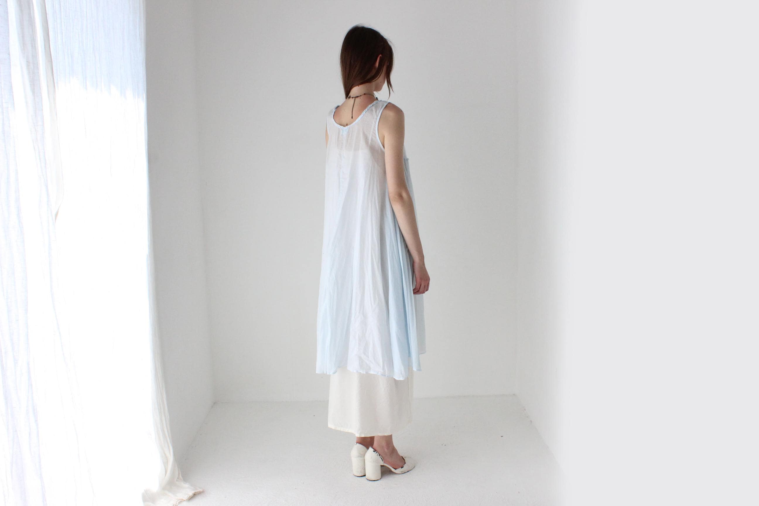 90s Tissue Thin Cotton Gauze Trapeze Dress
