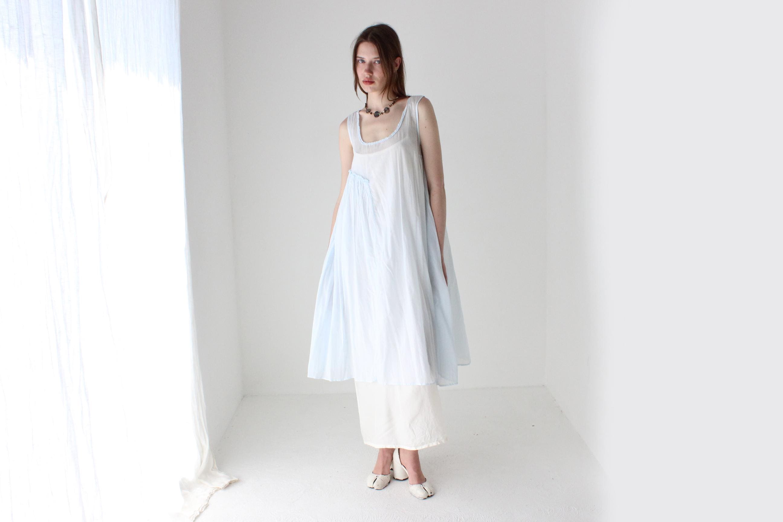 90s Tissue Thin Cotton Gauze Trapeze Dress