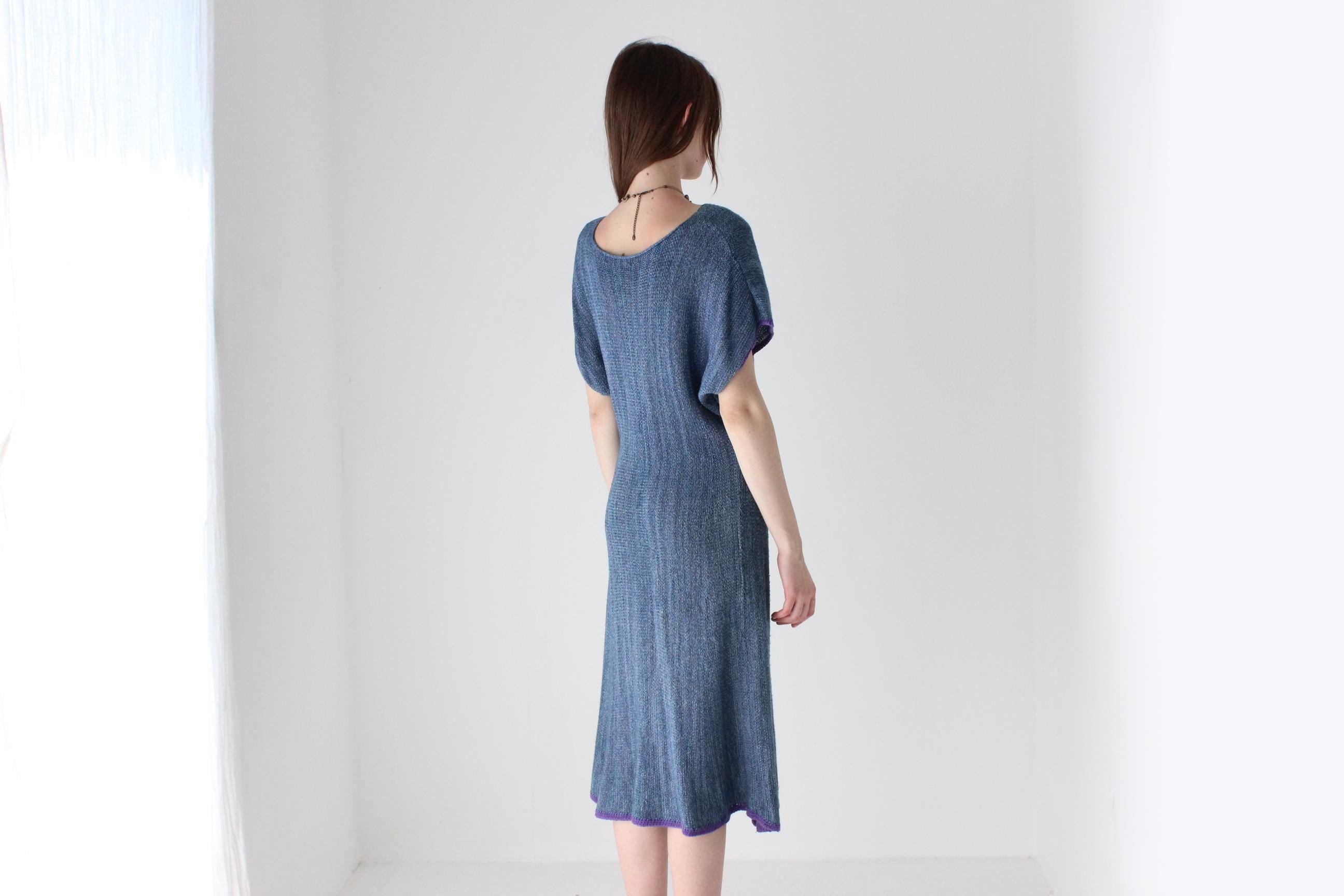 90s Relaxed Woven Knit Scoop Neck Dress