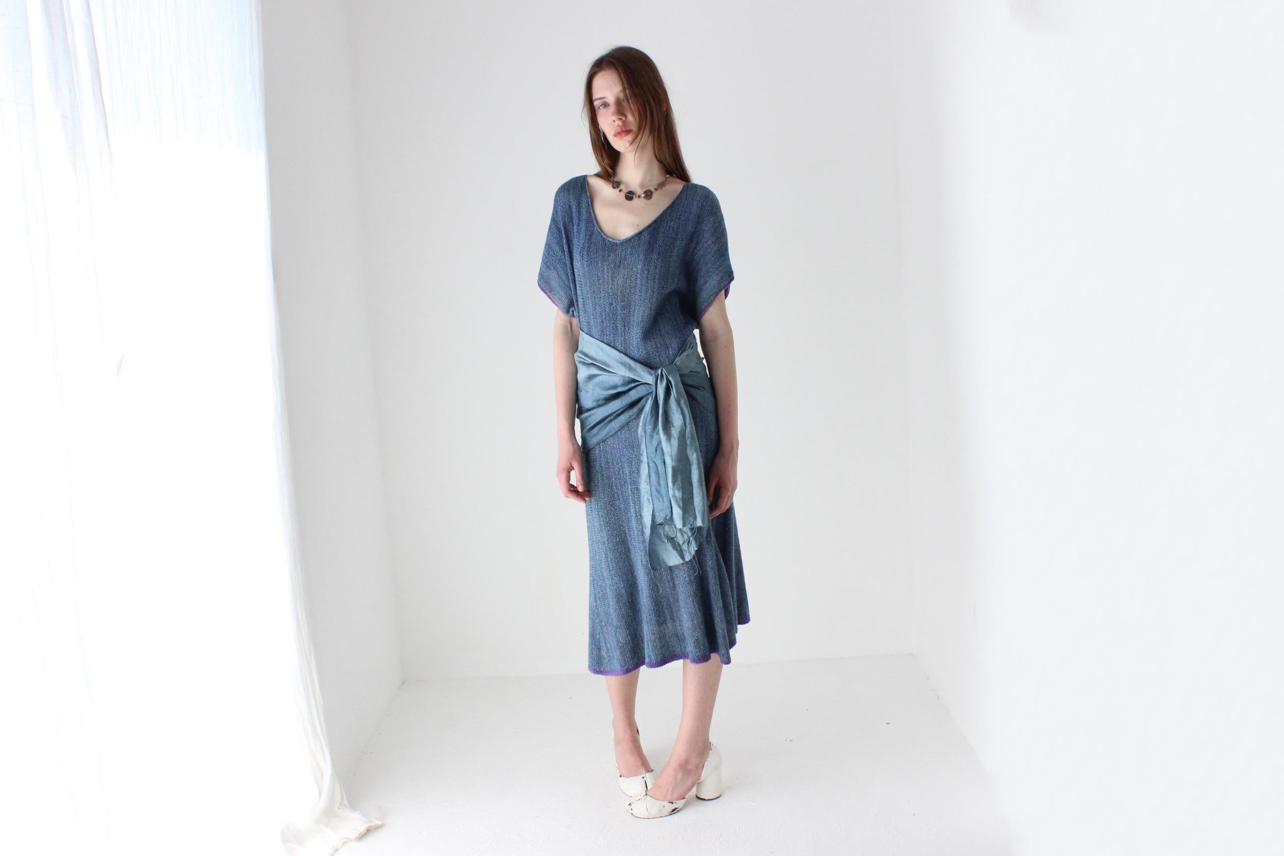 90s Relaxed Woven Knit Scoop Neck Dress