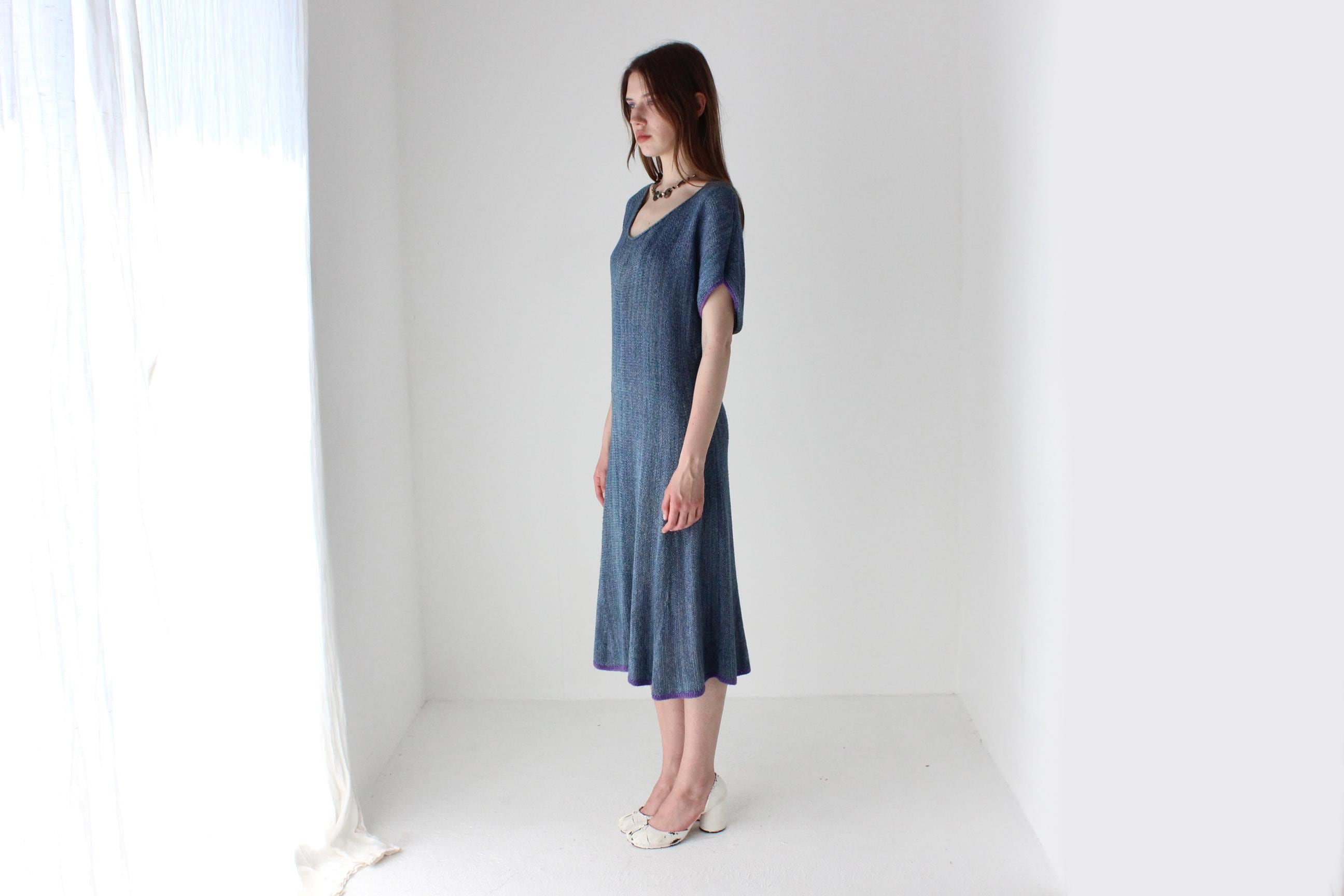 90s Relaxed Woven Knit Scoop Neck Dress