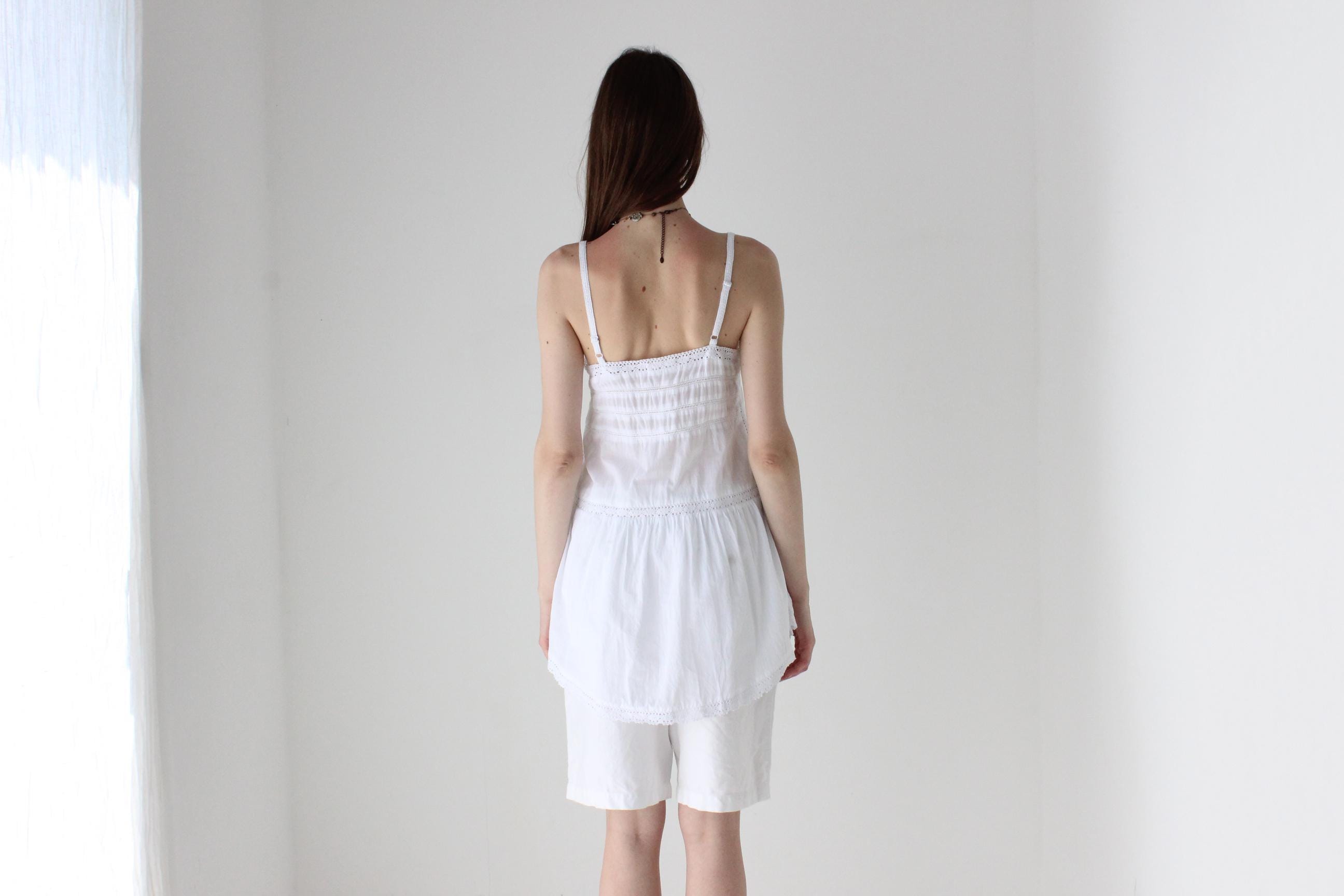 90s White Folk Gauze Summer Smock Top