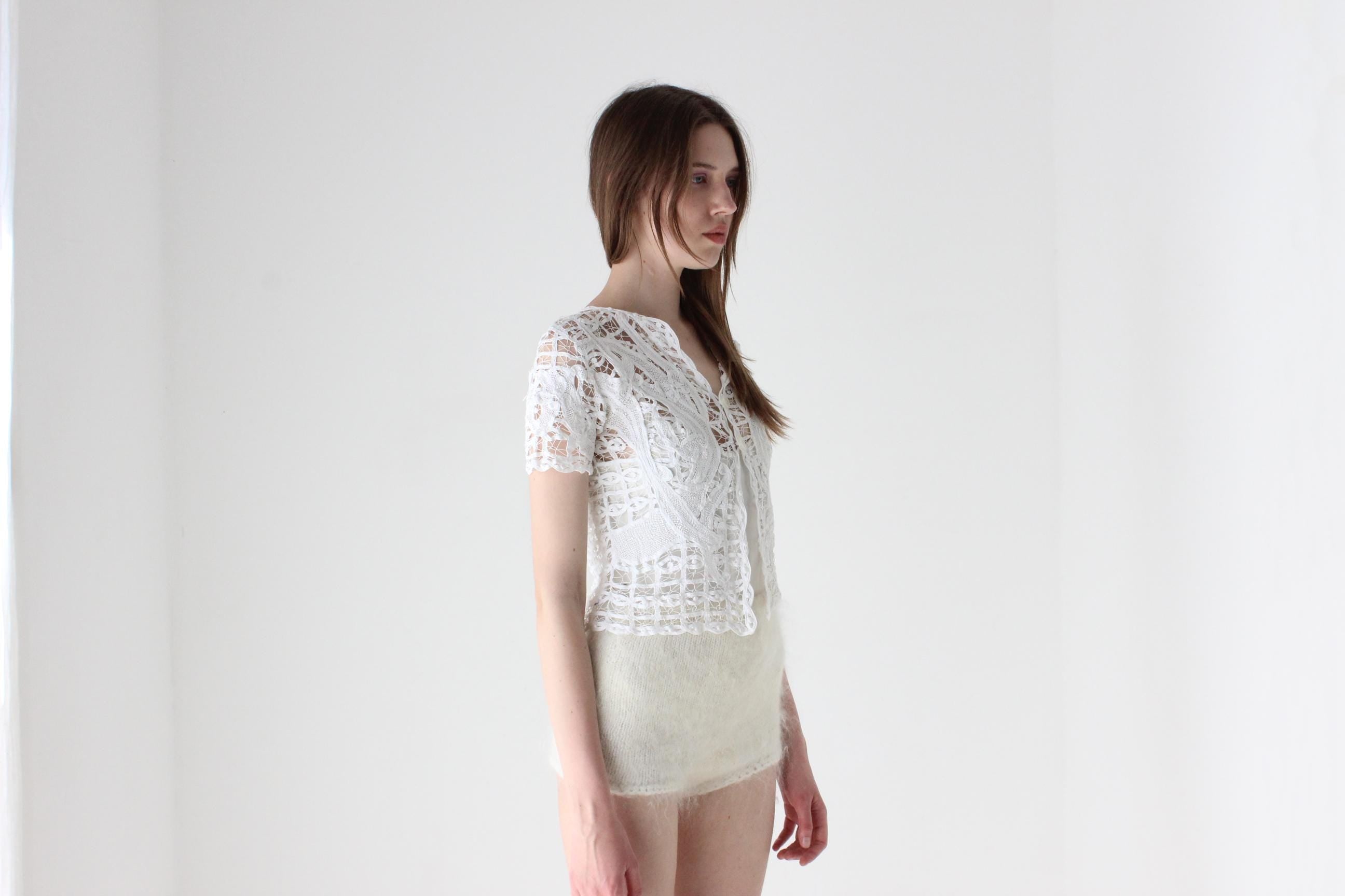 70s Intricate Cotton Cutwork Crochet Top