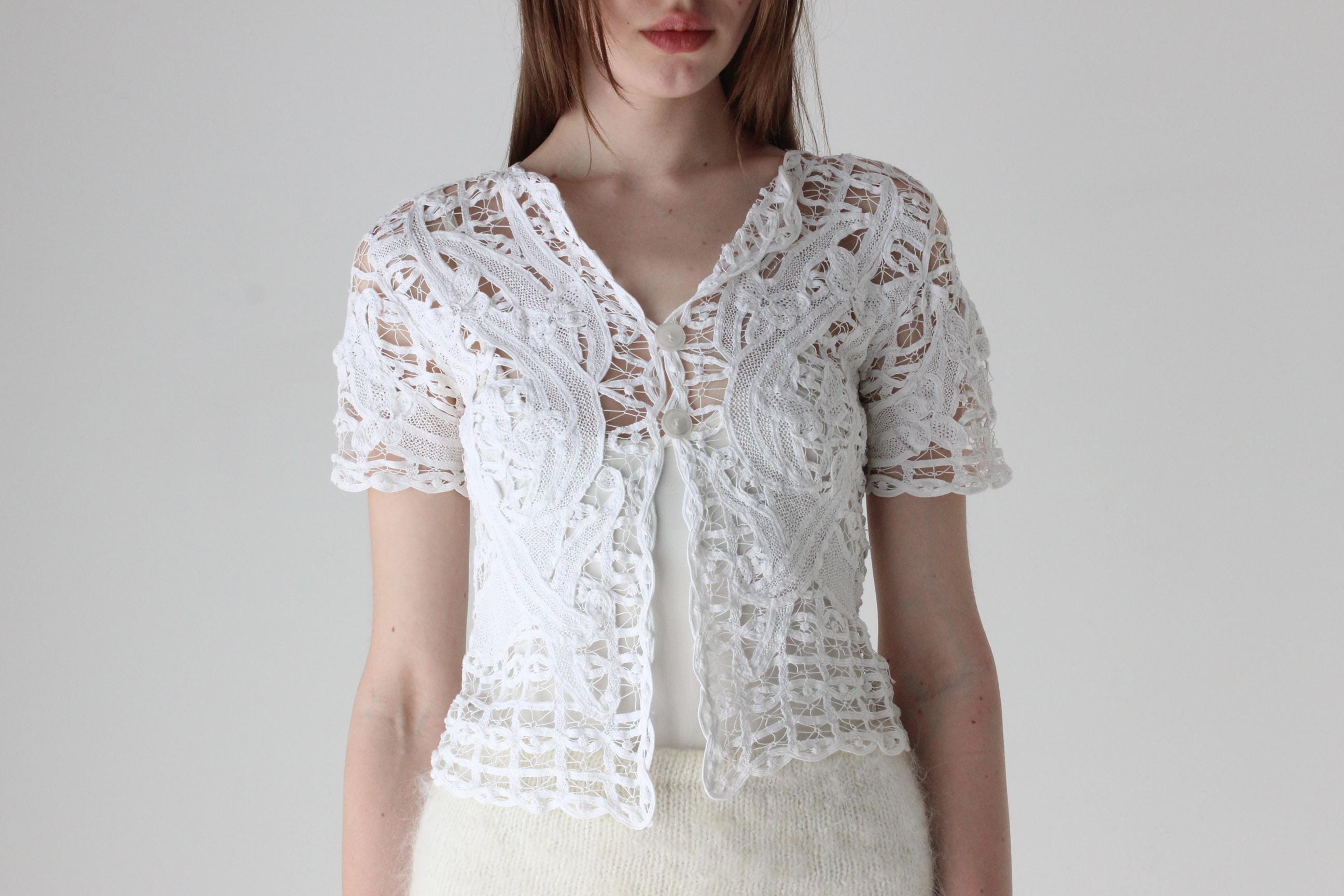 70s Intricate Cotton Cutwork Crochet Top