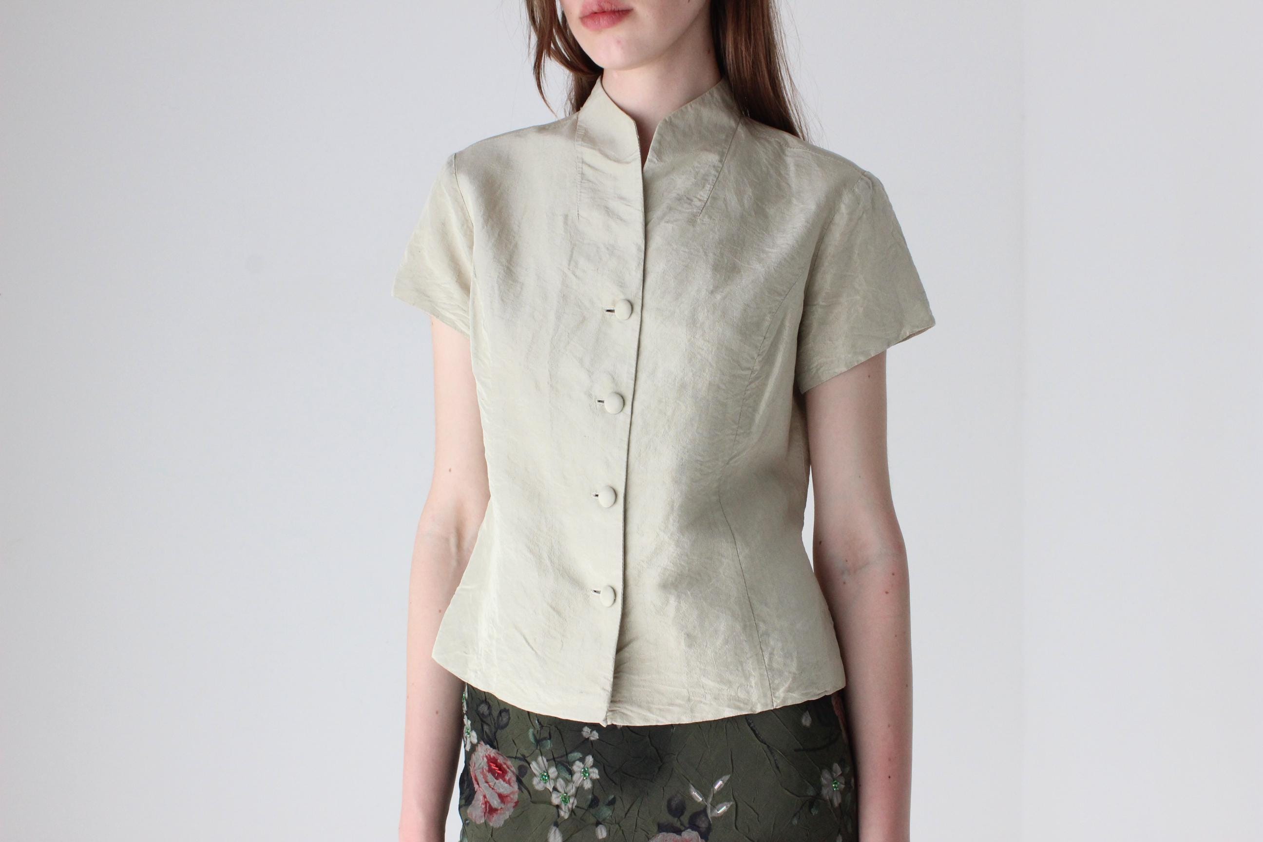 90s Cambodian Silk Button Up Top