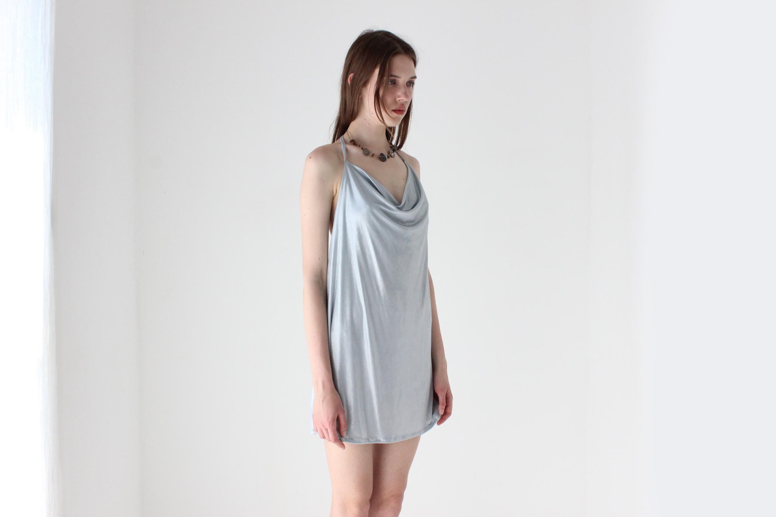 90s Iridescent Slinky Halter Top or Mini