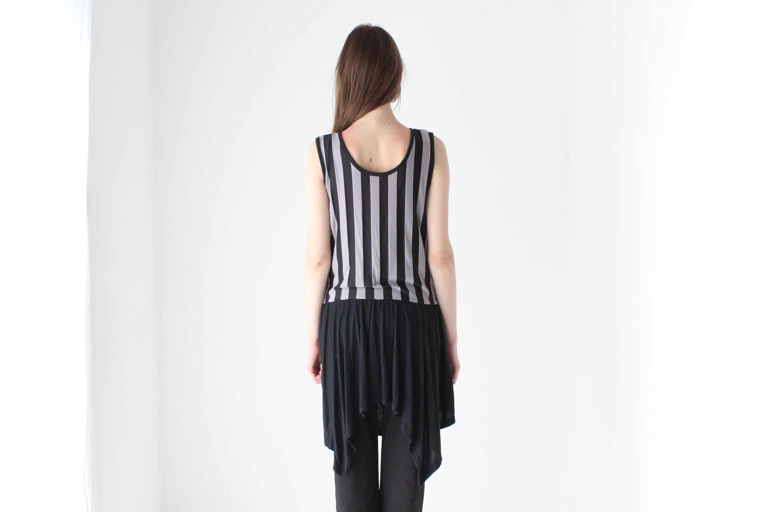 Y2K Bold Striped Jersey Tank Dress w/ Jagged Hem