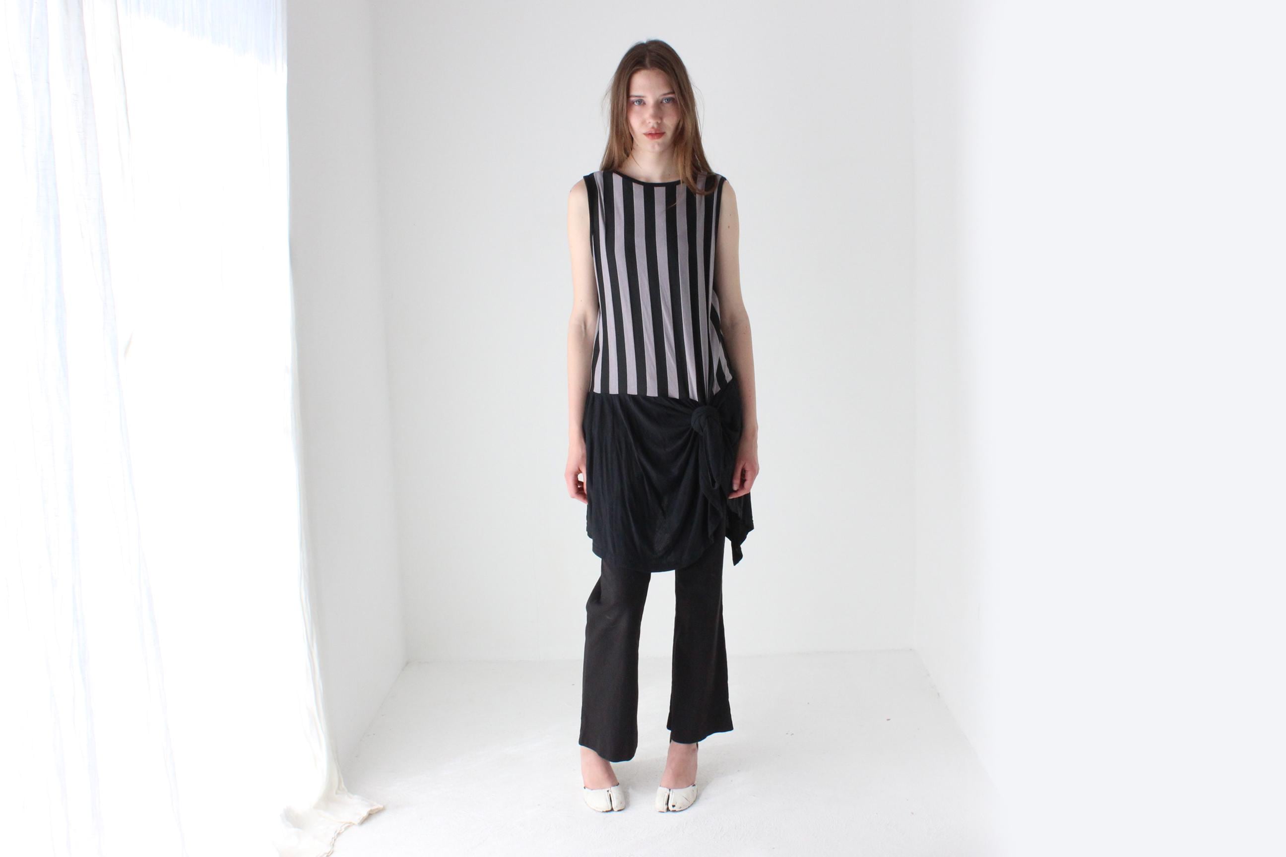 Y2K Bold Striped Jersey Tank Dress w/ Jagged Hem